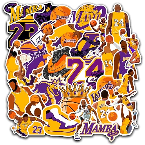 30 PCS Los Angeles Vinyl Lakers Basketball Star Stickers for Water Bottle, Laptop, Bicycle, Computer, Motorcycle, Travel Case, Car Decal Decoration Sticker Graffiti Decals