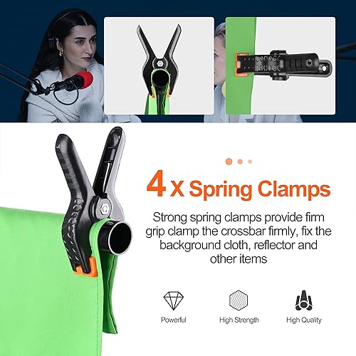 Miniatura 22 de Soporte para telón de fondo, 10 x 7 pies (ancho x alto), kit de soporte ajustable con 2 barras transversales, 8 abrazaderas de telón de fondo, 2