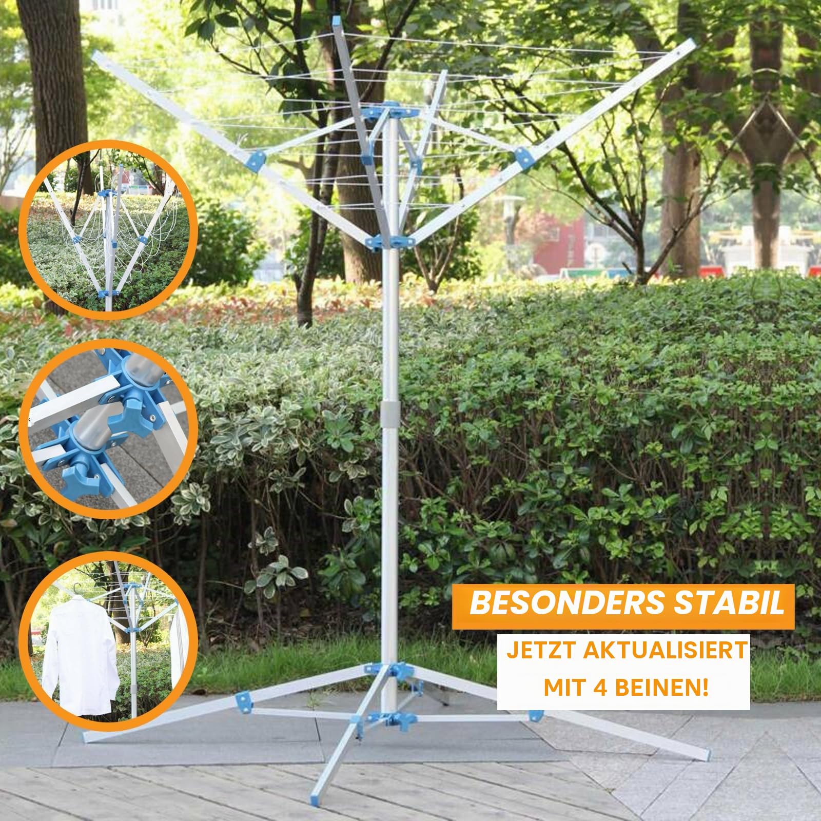Xtremeauto Aluminium Wäschespinne Wäscheständer Wäscheständer Outdoor Tragbar Faltbar & Freistehend 4 Arm für Innen & Außen Trockner Wohnwagen Silber