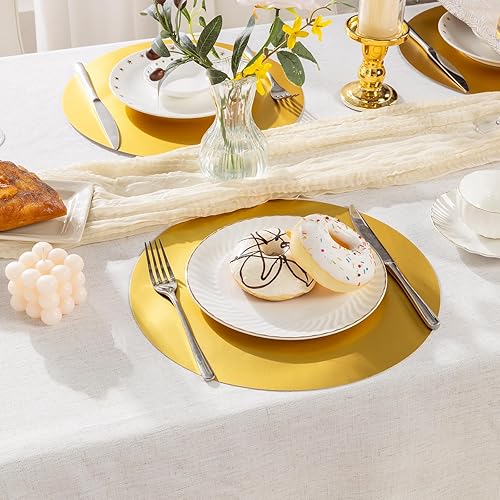 Miniatura 7 de SHACOS 50 manteles individuales desechables de papel redondo dorado mate de 13 pulgadas, manteles individuales desechables para mesa de comedor,