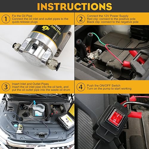 Miniatura 7 de Bomba de aceite de motor, kit de bomba extractora de aceite eléctrica de 12 V 100 W, bomba de aceite de engranajes portátil con tubos, bomba de