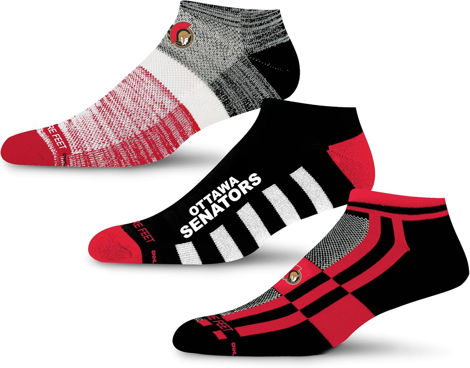 For Bare Feet Stripe Stack 3 Pack Ottawa Senators Large Team Color