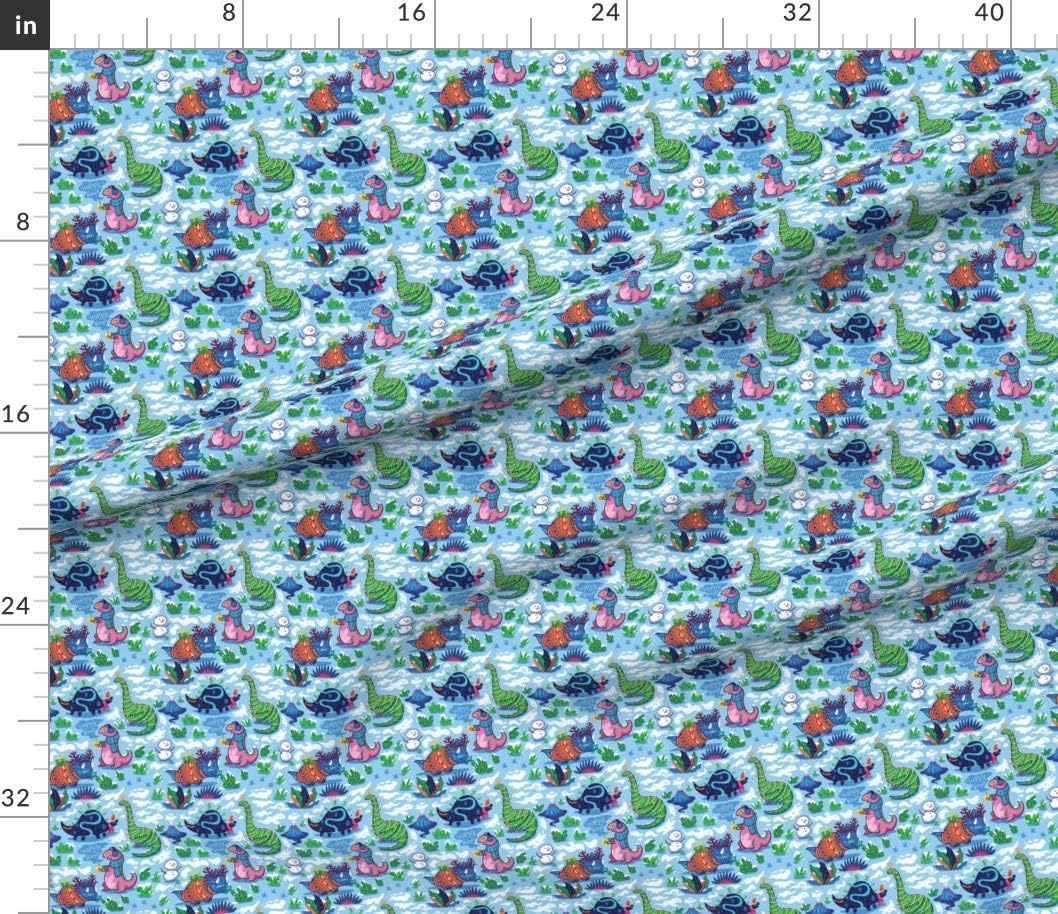 Spoonflower Fabric - Christmas Dinos Snow Winter Illustration Dinosaurs Kids Prehistoric Printed on Petal Signature Cotton Fabric by The Yard - Sewing Quilting Apparel Crafts Decor