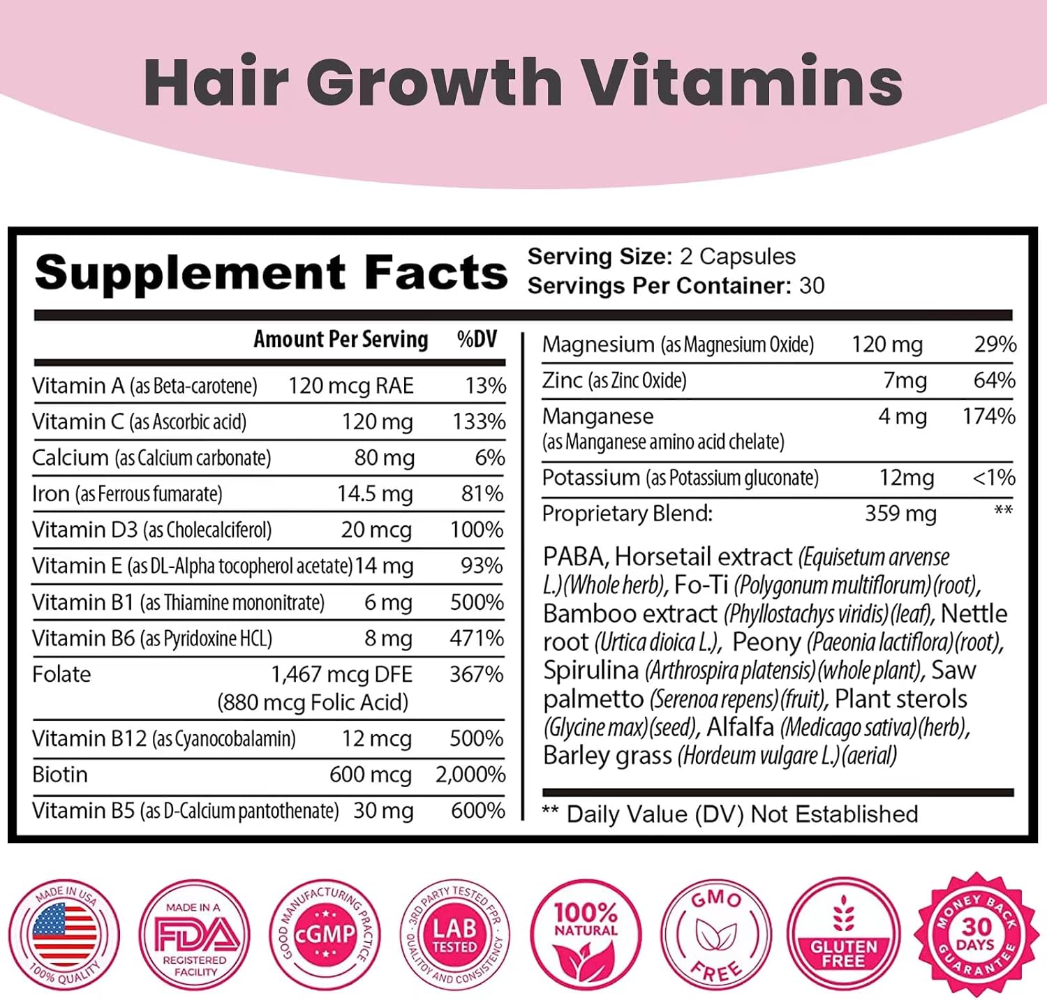 NUTRITIONLABS Hair Skin and Nails Vitamins for Women 100% Made in The USA – Natural Biotin Supplement for Hair Growth - DHT Blocker - Non-GMO, Gluten Free - 3rd Party Tested - 1 Month Supply