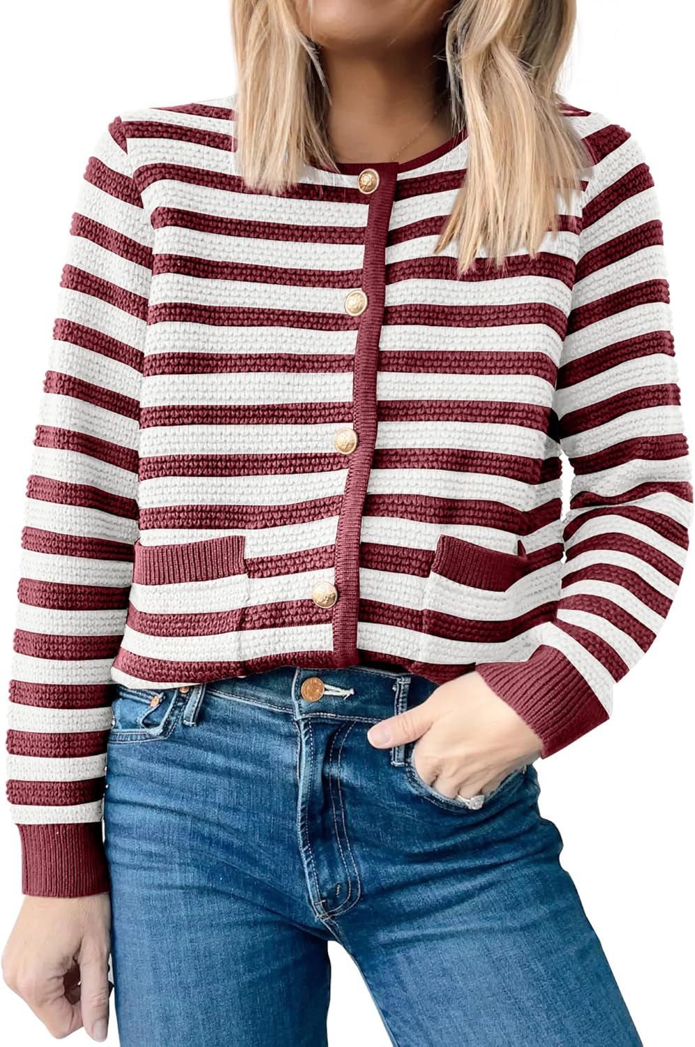 ANRABESS Womens Cardigan Sweater Long Sleeve Button Down Lady Tweed Knit Jackets 2025 Fall Outfits