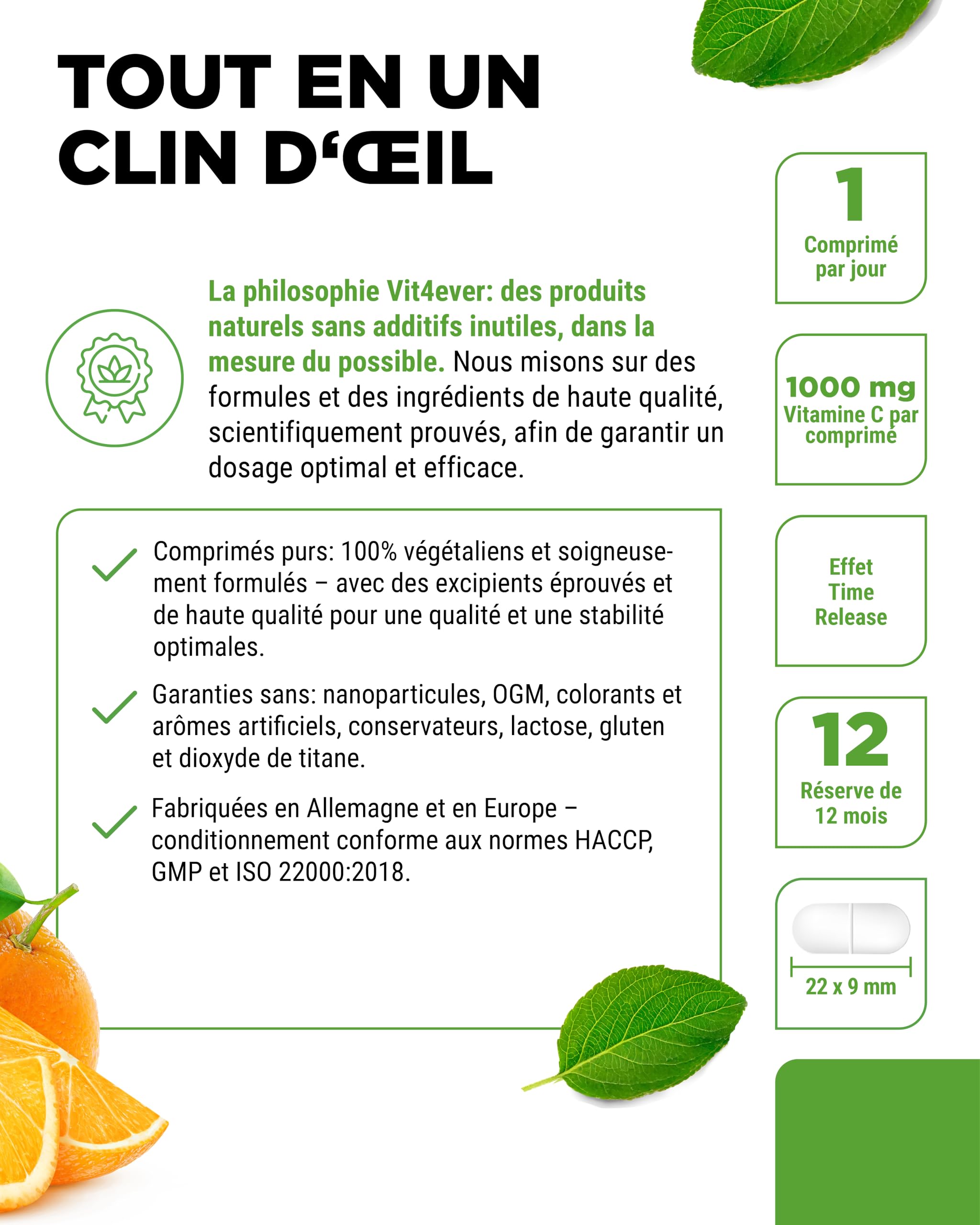Vitamine C 1000 mg - 365 Comprimés - Format 12 Mois - Time Released Effekt - Comprimé avec Vitamine C + Extrait de Cynorhodon + Bioflavonoïdes d’Agrumes - Végétalien