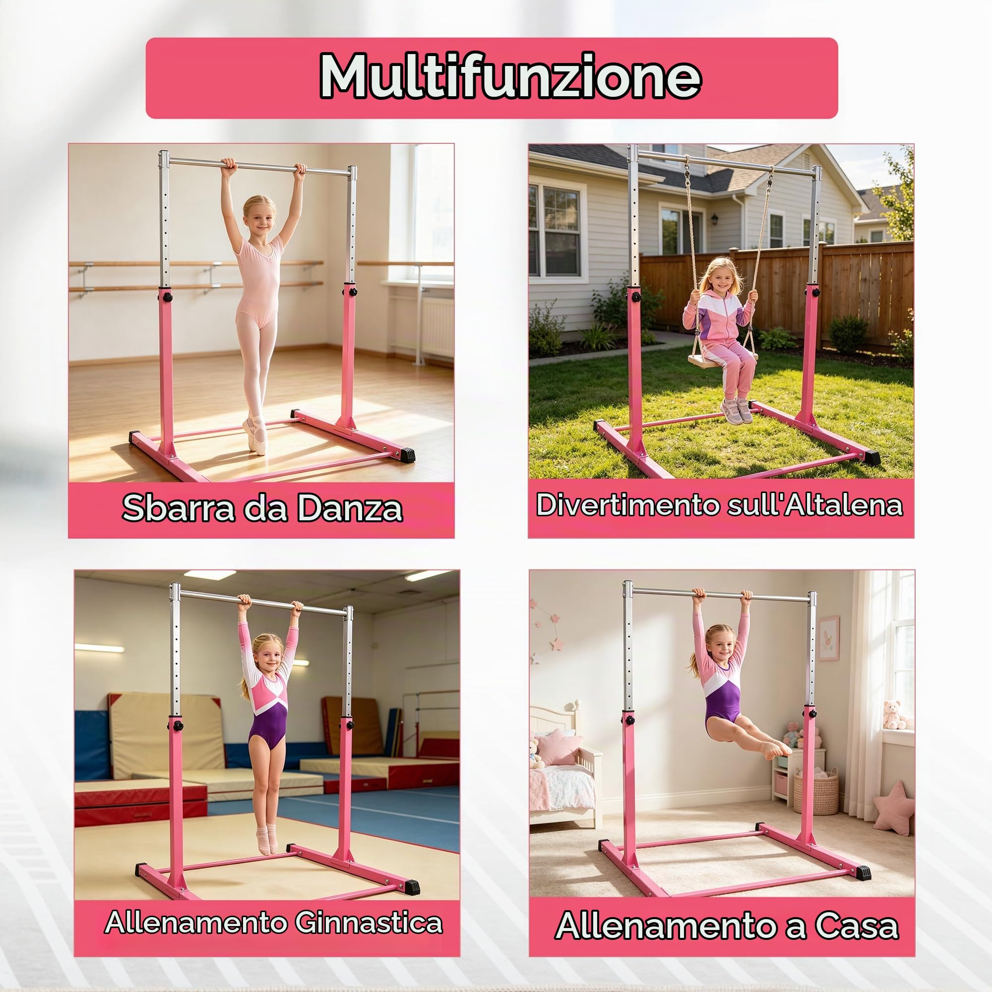 ORIENTOOLS - Barra Ginnastica per Bambini | Altezza Regolabile 90-150 cm | Attrezzatura per Ginnastica, Fitness e Allenamento in Casa