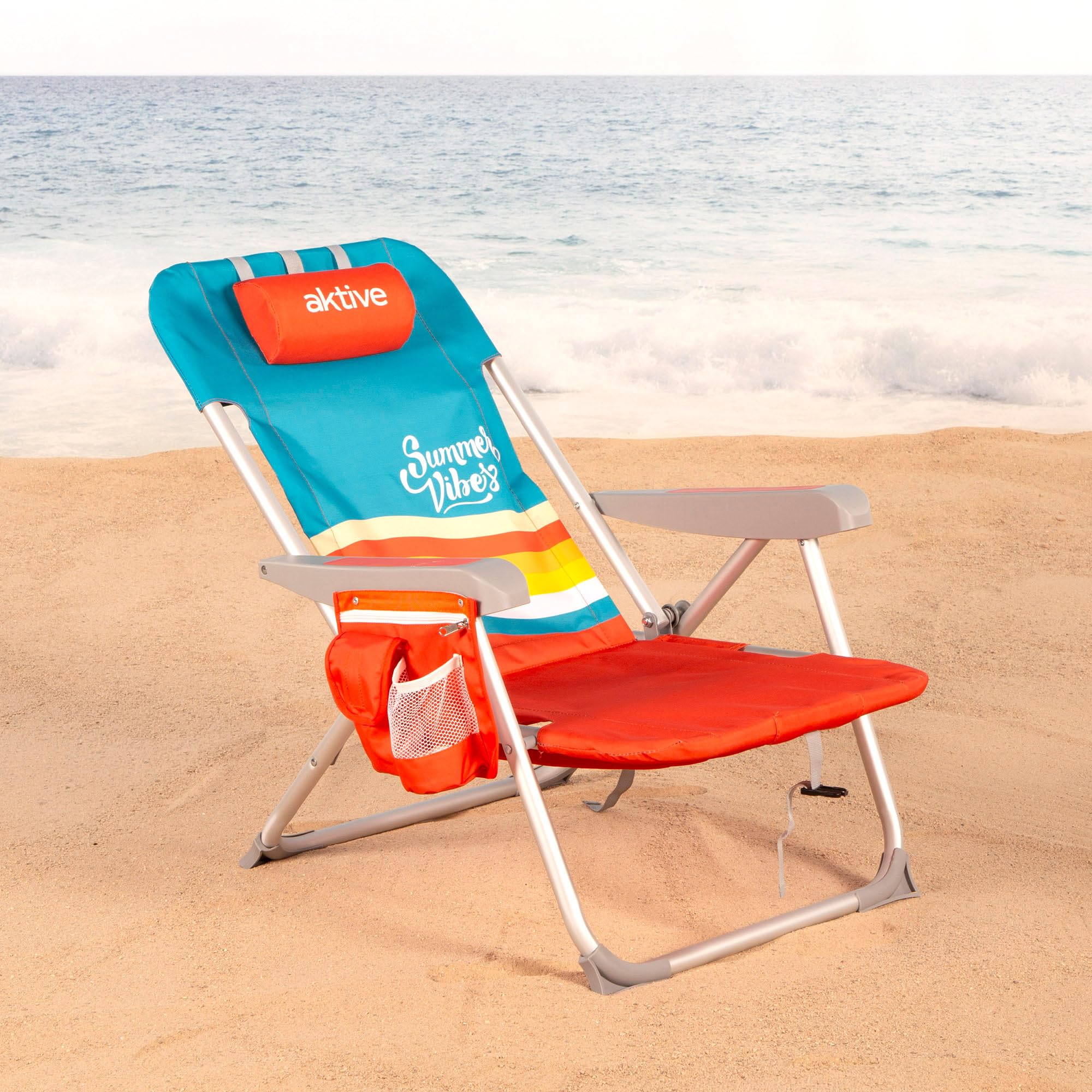 AKTIVE Chaise de Plage Pliable, Multicolore, 48 x 58 x 76 cm, Multi-Positions (62509)
