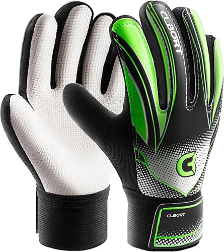 Clbort Soccer Goalie Gloves Youth Kids, Goalkeeper Gloves with Super Grip Palms, Anti-Slip Soccer Gloves, Double Wrist Protection