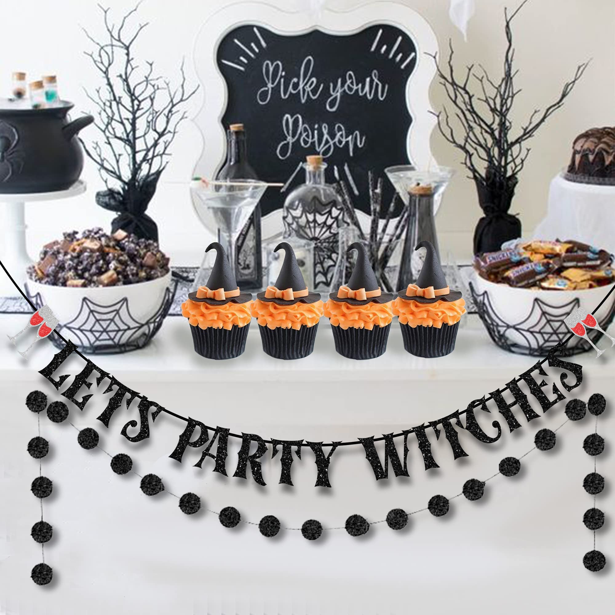 Gold Glittery Witch/Wizard Banner - Halloween Party Decor, Mantle & Home Decoration