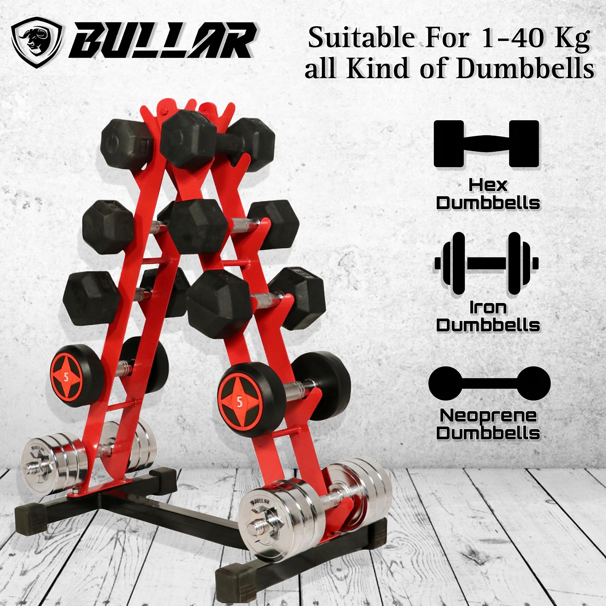 BULLAR dumbbell rack for home gym fitness (DUMBBELL-RACK) (Red) 2
