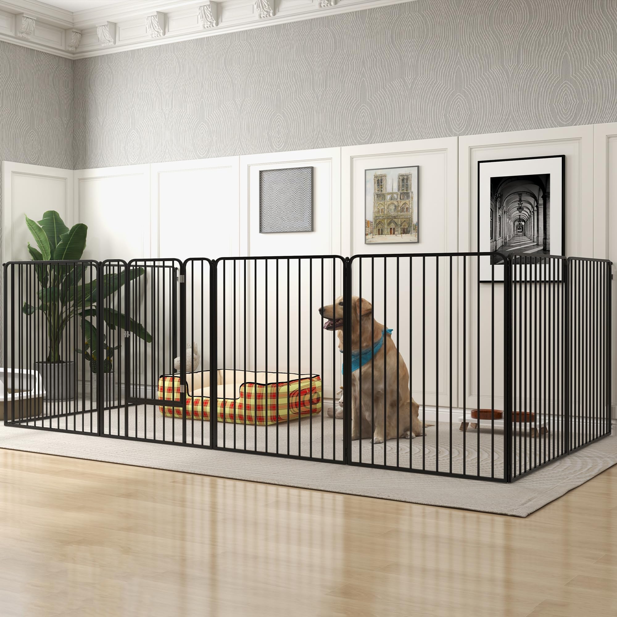 PawHut Box per Cani Taglia Piccola, Media e Grande a 8 Pannelli Modulabili da Interno ed Esterno, Cancello per Cani in Acciaio con 9 Picchetti, 164x164x100 cm, Nero
