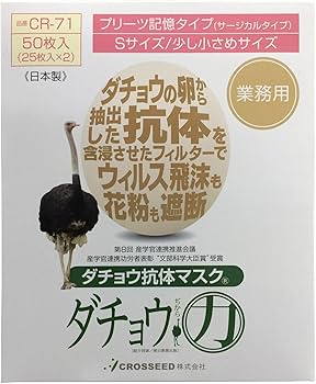 Amazon.co.jp: ダチョウ抗体マスク プリーツタイプ Sサイズ 50枚入