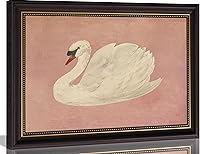 Framed Vintage White Swan Canvas Wall Art Pink Kitsch Graceful Animal Print for Living Room Bedroom Decor