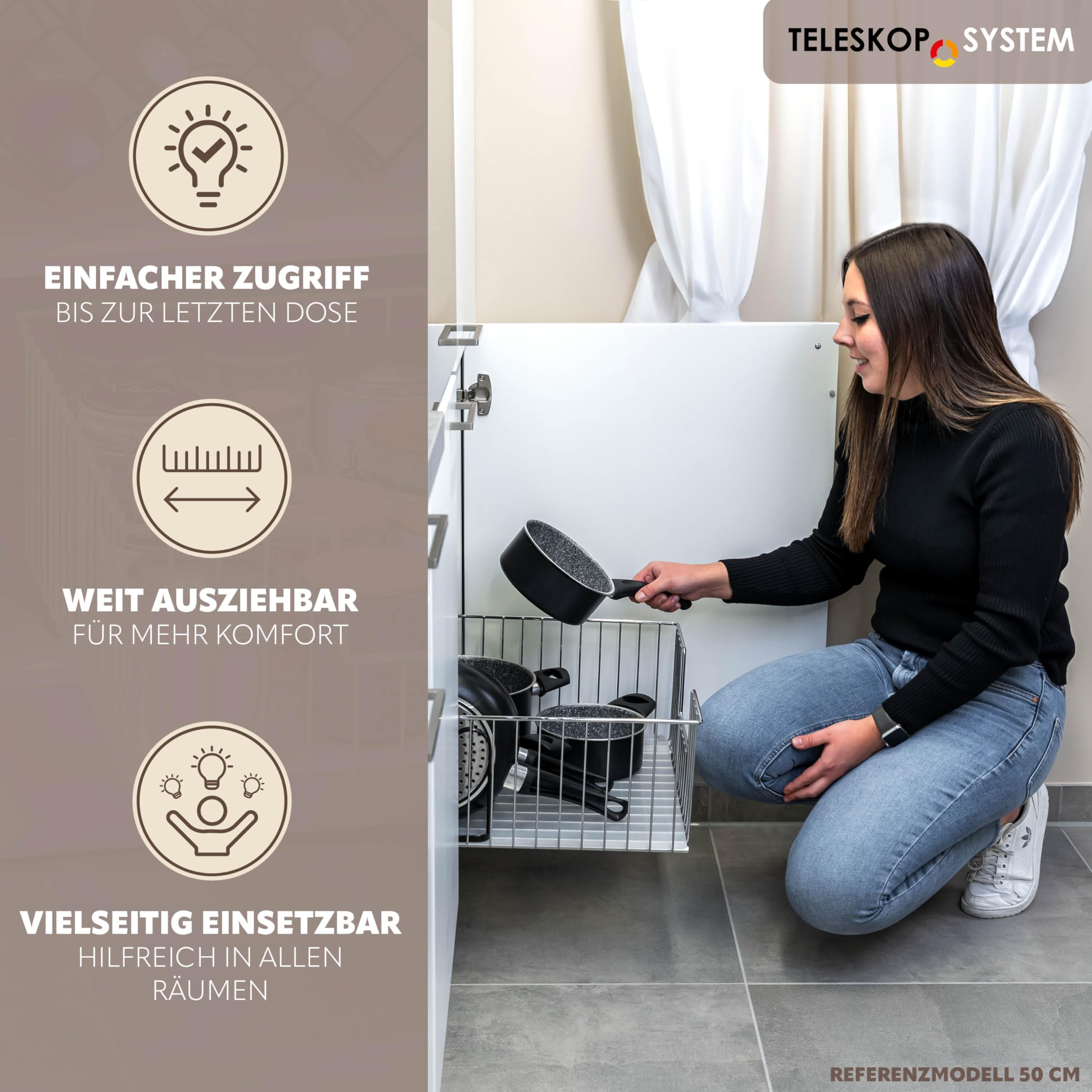 bremermann Schrank-Korbauszug 2er Set 30 cm Breite mit Einlegeboden, Küchenschublade zum Nachrüsten, Vollauszug mit Teleskop-Schienen, ideal für Küche, Bad & Schlafzimmer, aus Metall (Chrom)