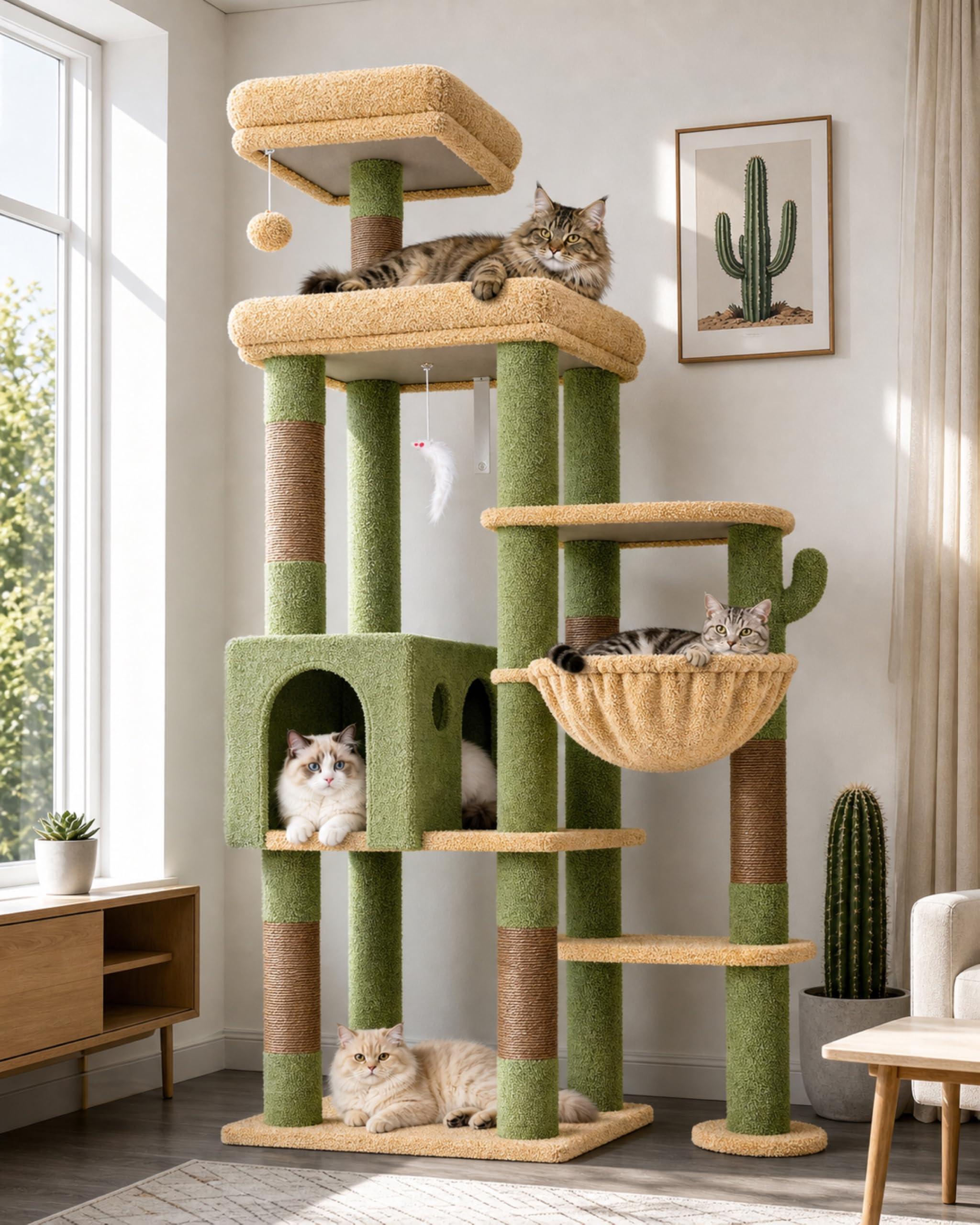 Globlazer Kratzbaum XXL für Große Katzen 213 cm Stabil katzenbaum Innen F83 | Extra großer, mehrstöckiger, Stabiler katzenbaum Über 2 Meter mit großen Liegebereich Katzenhaus für mehrere große Katzen