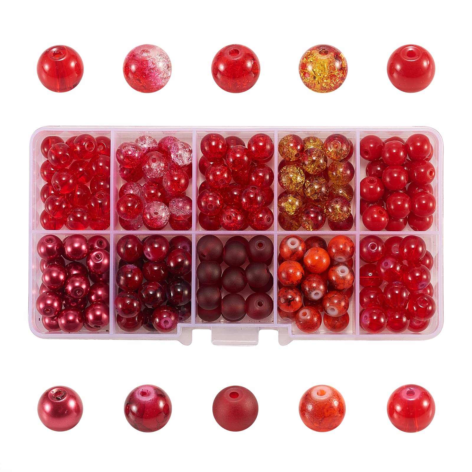 UR URLIFEHALL 200 Pcs 10 Styles 8mm Round Beads Kits Include Crackle Glass Beads Opaque Glass Beads Transparent Glass Beads for Jewellery Craft Making