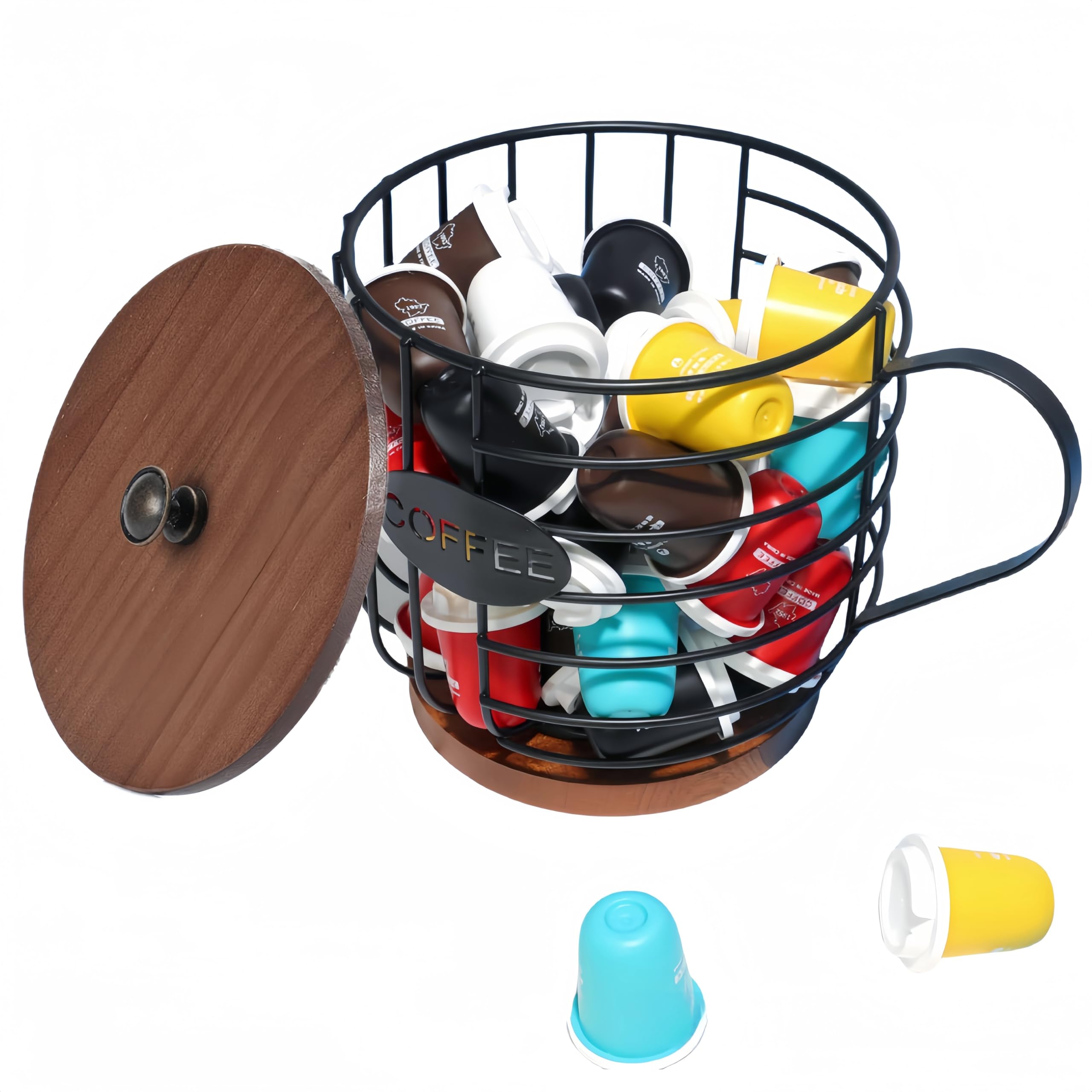 Nbbeng Black Coffee Capsule Holder, Round Coffee Basket Decor For Kitchen Countertop, Pods & Espresso Capsules,