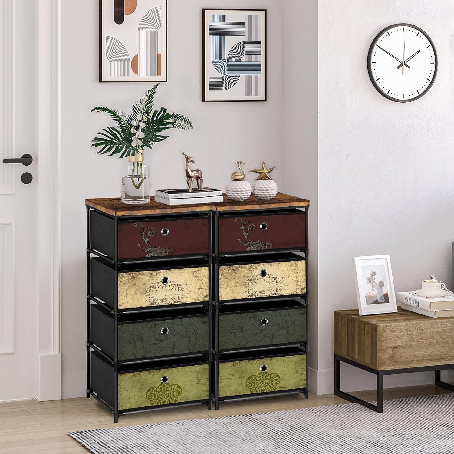 VASICAR Nightstand with 4 Drawers, Clothes Storage Organizer, Small Fabric Dresser for Bedroom, Closet, Entryway, Hallway, Nursery, Dorm