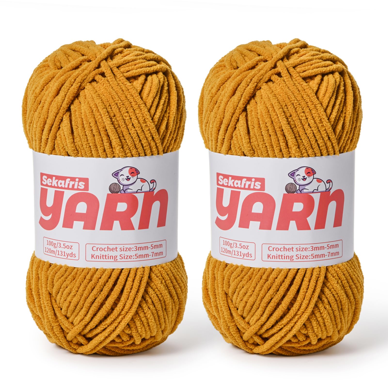 2 Pack Plush Chunky Chenille Yarn for Crocheting, Soft Fluffy Velvet Yarn for Crocheting Amigurumi, Fuzzy Baby Blanket Knitting 200g/262yds Bulky(2