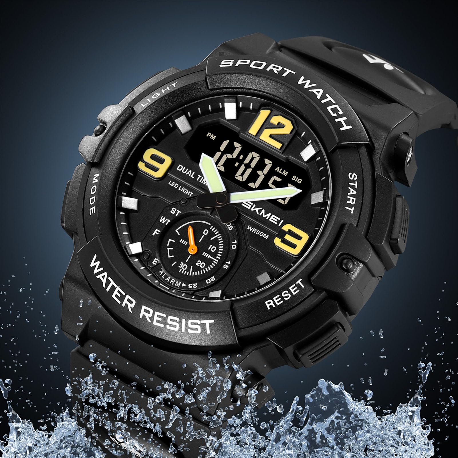 Reloj digital para hombre y mujer, con cronómetro, iluminación, alarma, calendario, cuarzo, doble tiempo, retroiluminación, reloj deportivo con correa de silicona