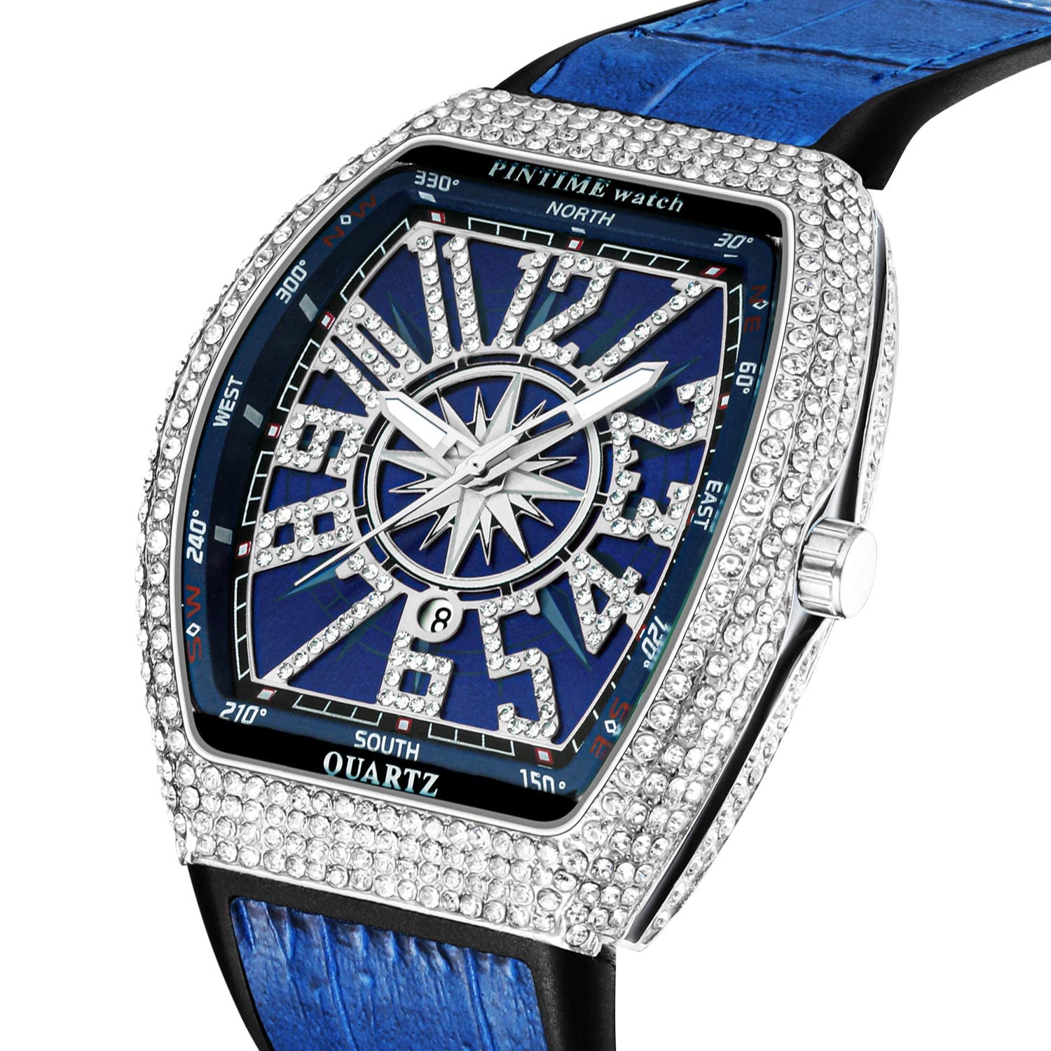 Gosasa Reloj de Pulsera analógico de Cuarzo de Acero Inoxidable para Hombre, diseño de Hip Hop, con Cristales Brillantes, Caja Rectangular