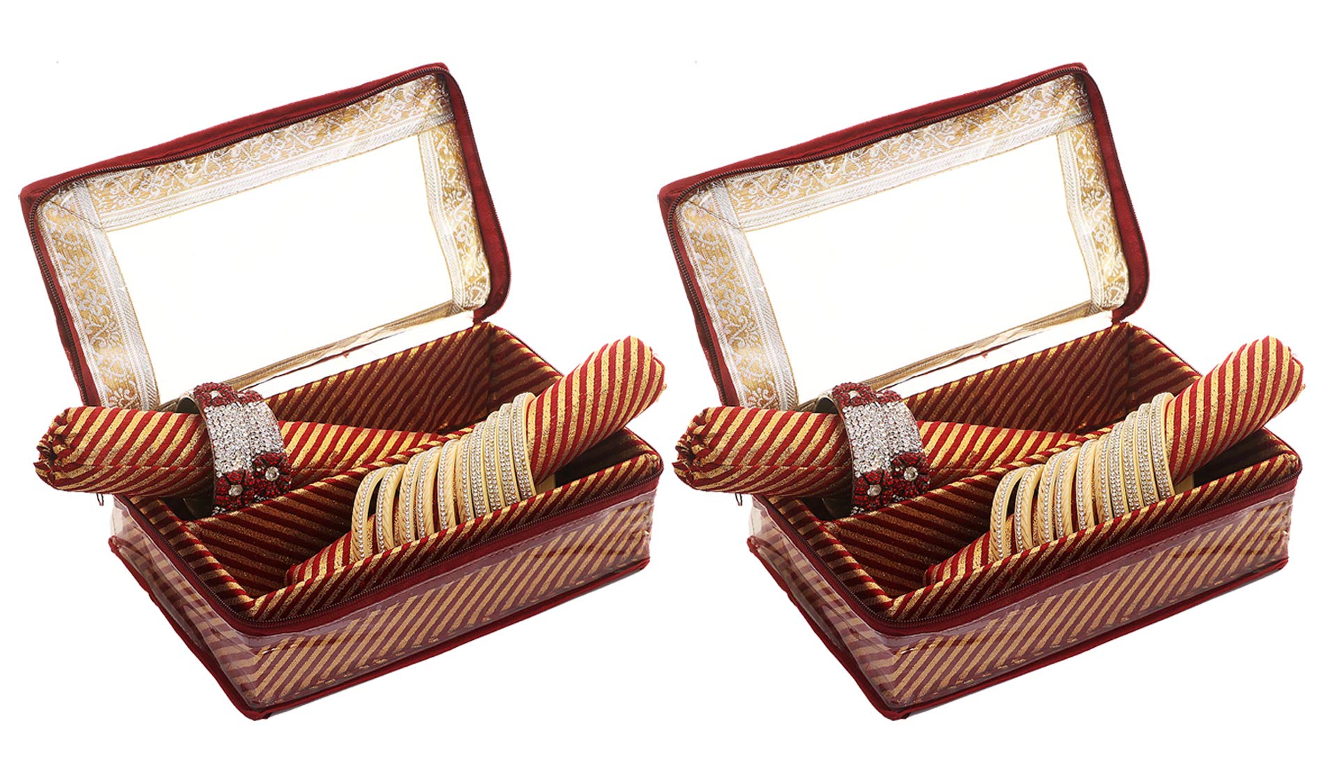 Kuber Industries Brocade Hardboard 2 Pieces Two Rod Bangle Box (Maroon) - CTKTC30609