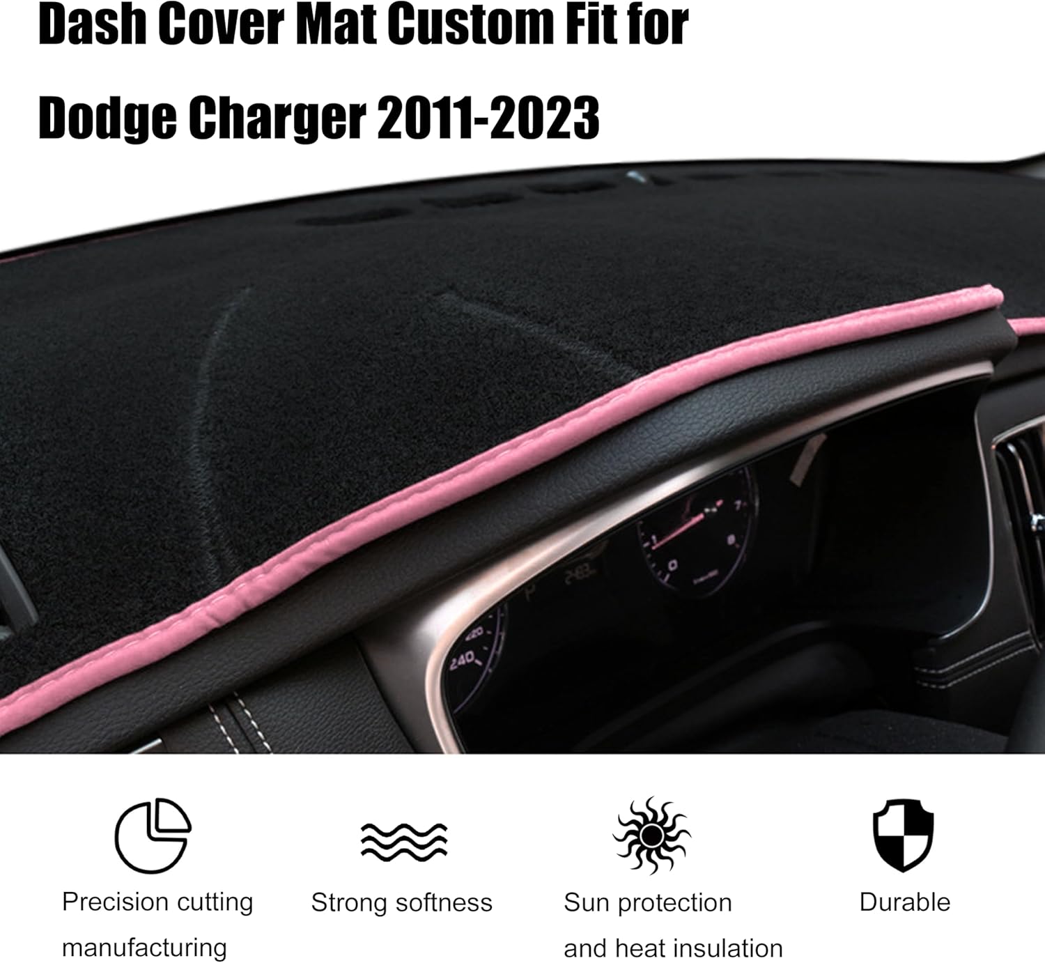 YOSRTER Dashboard Cover for Dodge Charger Accessories 2011-2021 2022 2023 Non-Slip Carpet Pad Dash Cover Mat No Glare UV Rays Blocker Sunshade Protector (Pink Edge Pink Trim