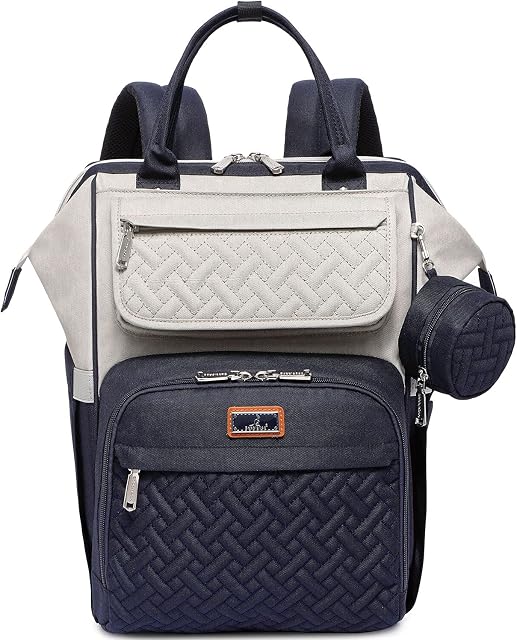 Changing Bag Backpack, BabbleRoo Large Baby Nappy Changing Diaper Bags Travel Back Pack with Changing Pad & Stroller Straps & Pacifier Holder for Moms and Dads, Stone Grey & Blue