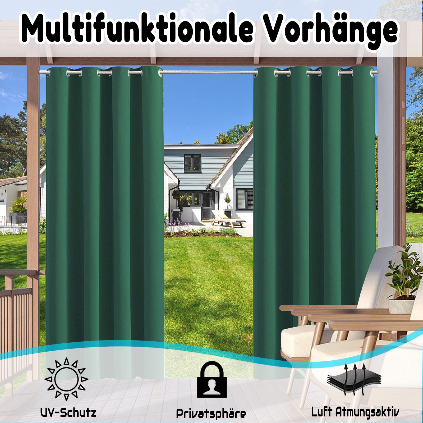 Tenda per Esterni, Tenda da Esterno con Occhielli 1 Pezzo, Tenda da esterno resistente alle intemperie, 24 colori Tenda da Sole Tenda da Sole per Balcone Patio Portico Pergola Gazebo, B213xH259CM