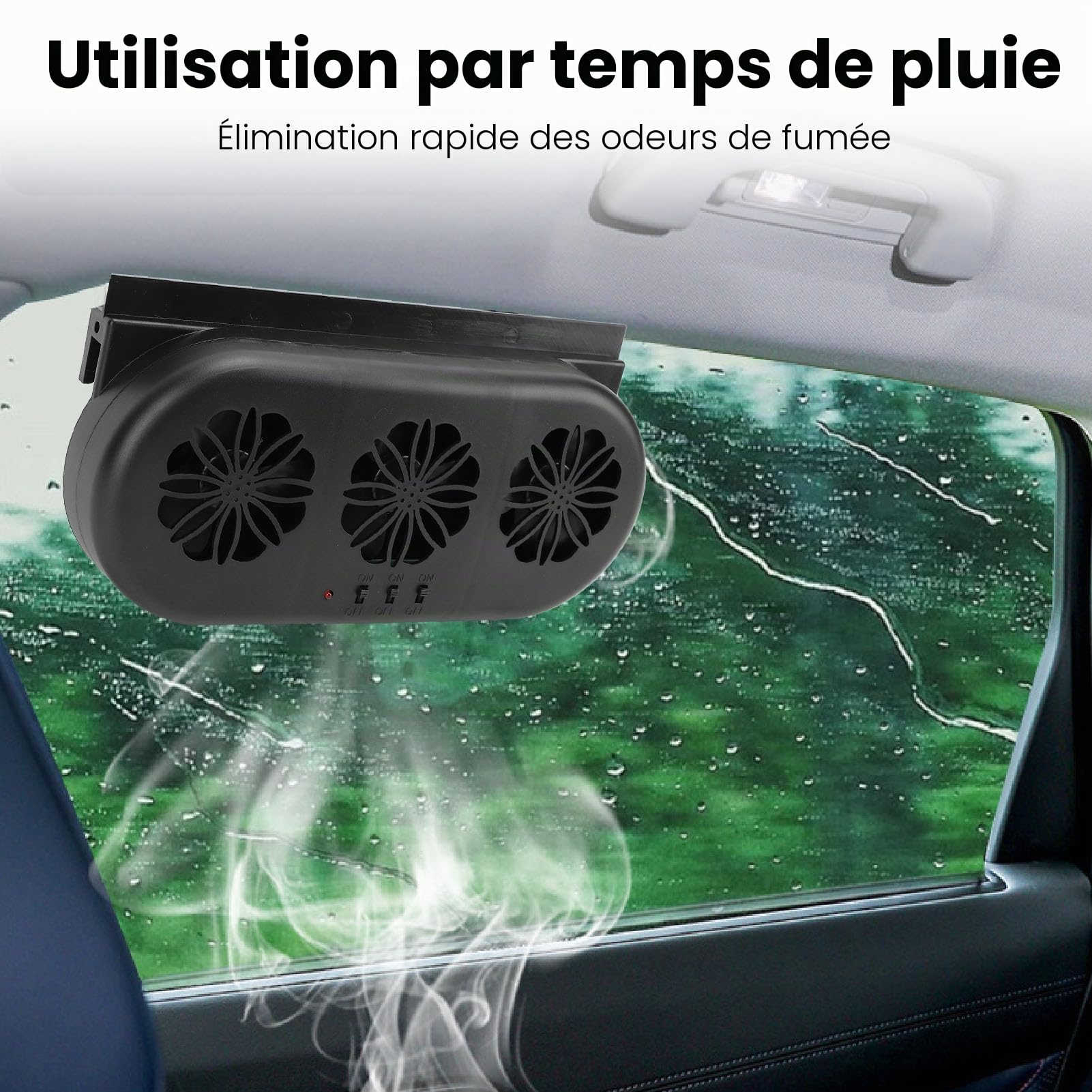 Fockety Ventilateur d'échappement de fenêtre à énergie solaire de voiture, ventilateur d'aération de fenêtre de voiture 5000tr/min prend en l'interface USB ou l'alimentation