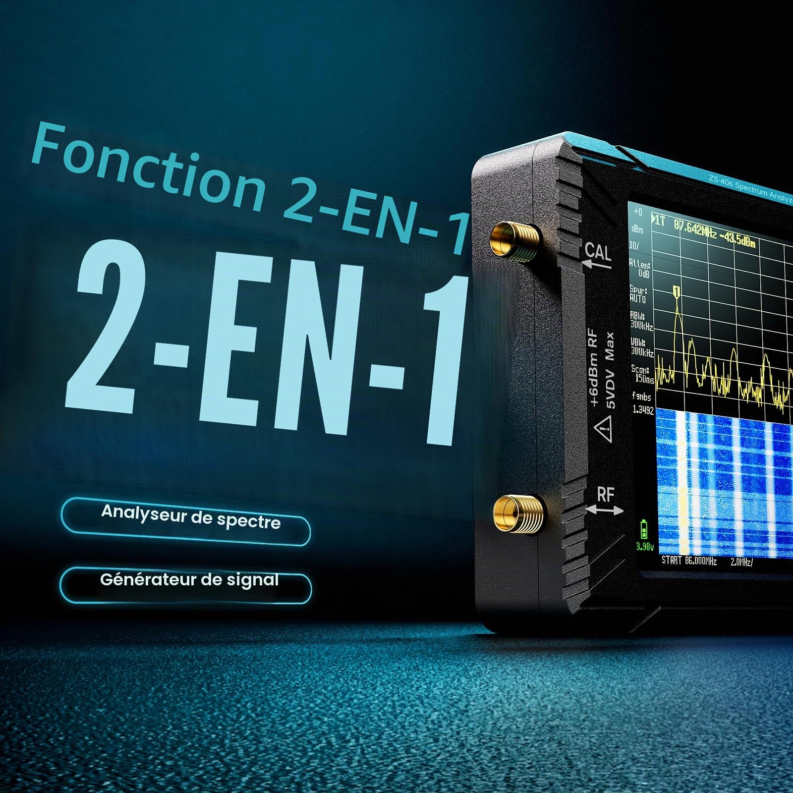 SEESII TinySA Ultra+ ZS406, Analyseur de Spectre 4,0 pouces, 100kHz-5,4GHz, Analyseur Portable avec Carte 32Go, Générateur de Signaux 2-en-1, Entrée MF/HF/VHF/UHF, V0.4.6.1, Version 2025