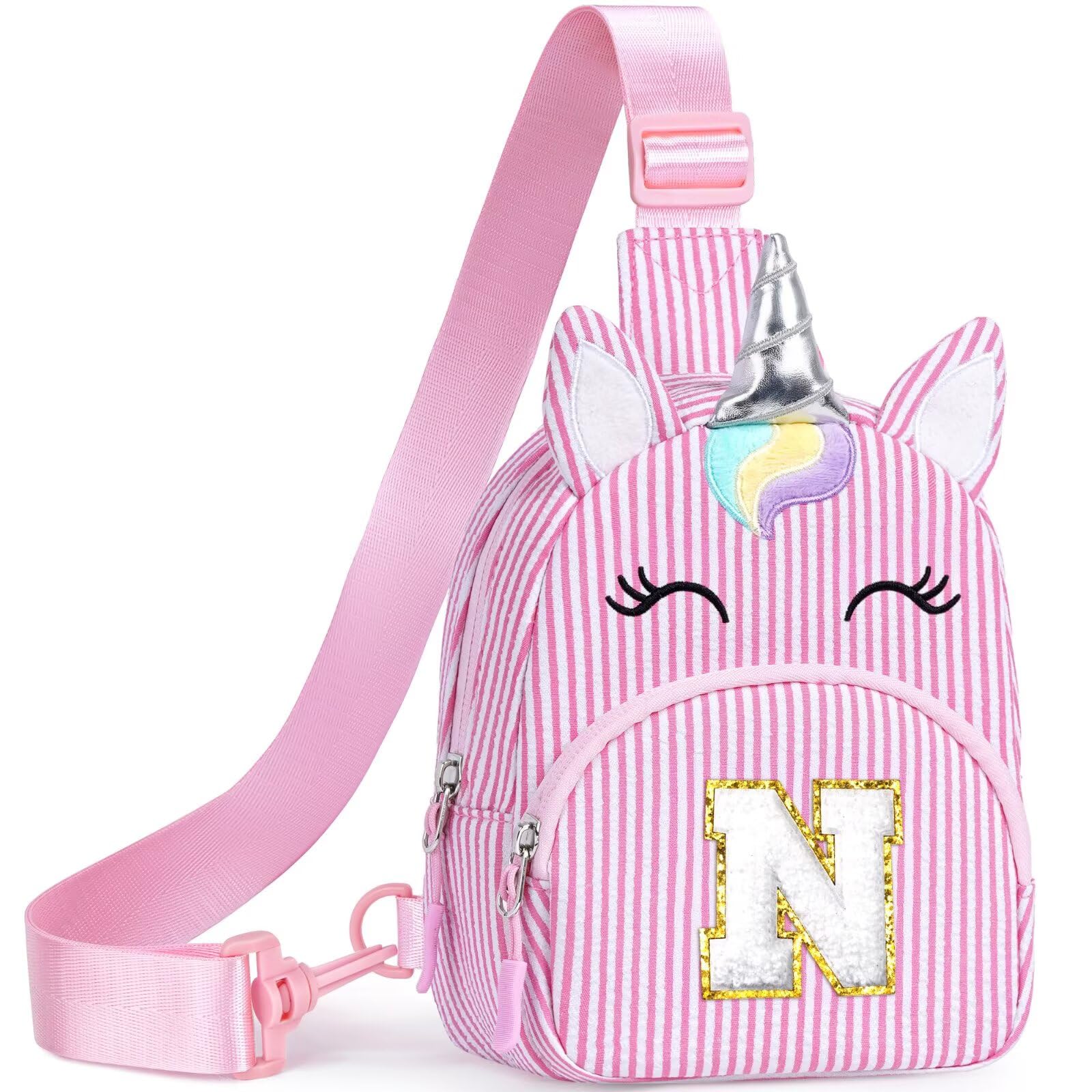 YOOLIFE Buchstaben Umhängetasche Kinder Mädchen Einhorn - Geschenk Mädchen 3 4 5 6 7 8 9 10 11 12 13 14 15 Jahre, Personalisiert Teenager Einhorn Gürteltasche Geschenke für Frauen Freund Schwester
