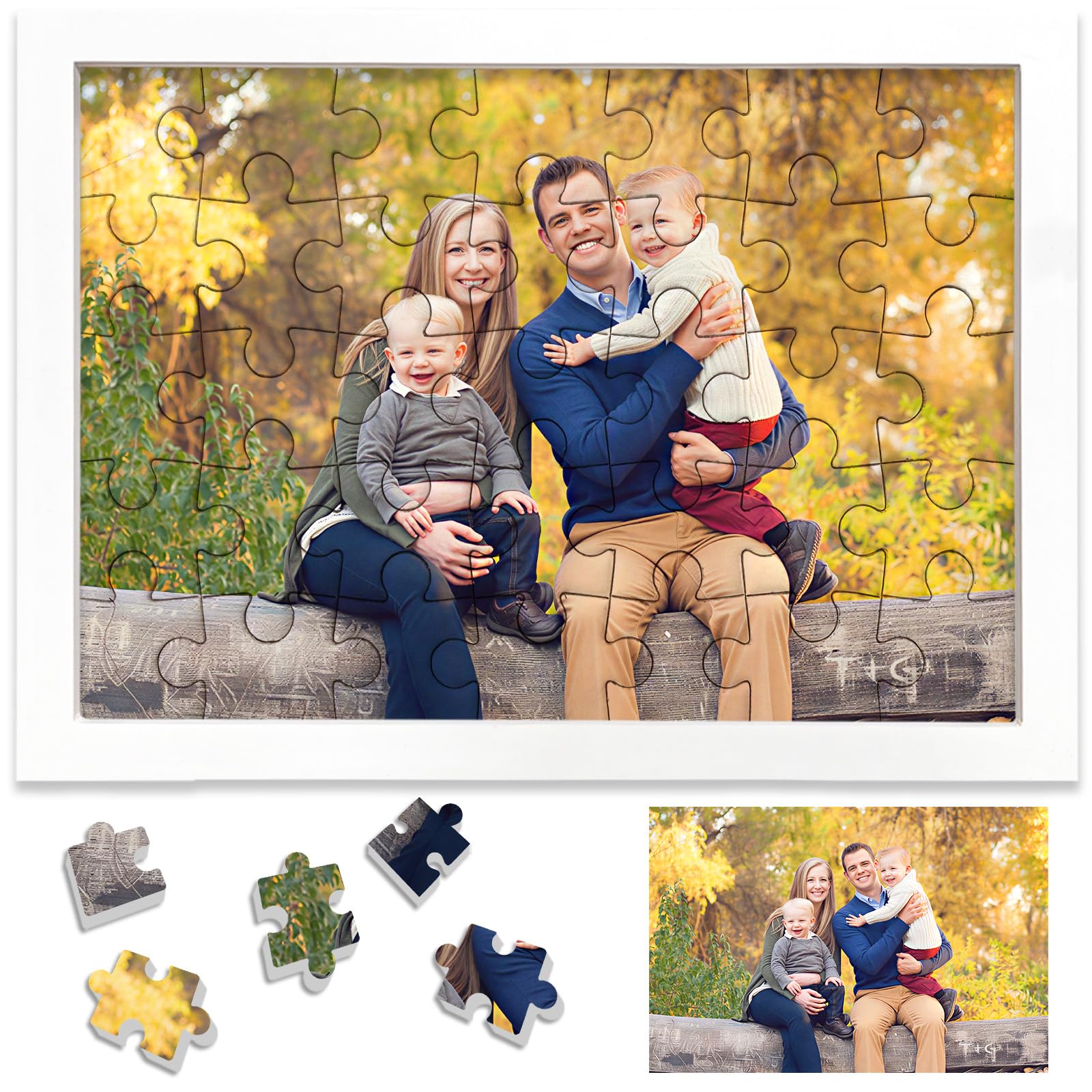 Personalised Jigsaw Puzzles for Adults 35 Pieces,10x15cm Wooden Custom Puzzle with White Frame,Birthday Gifts for Mom,Personalised Puzzles Gifts for Family,Friend,Pet,Wedding,Graduation Gift — image 1