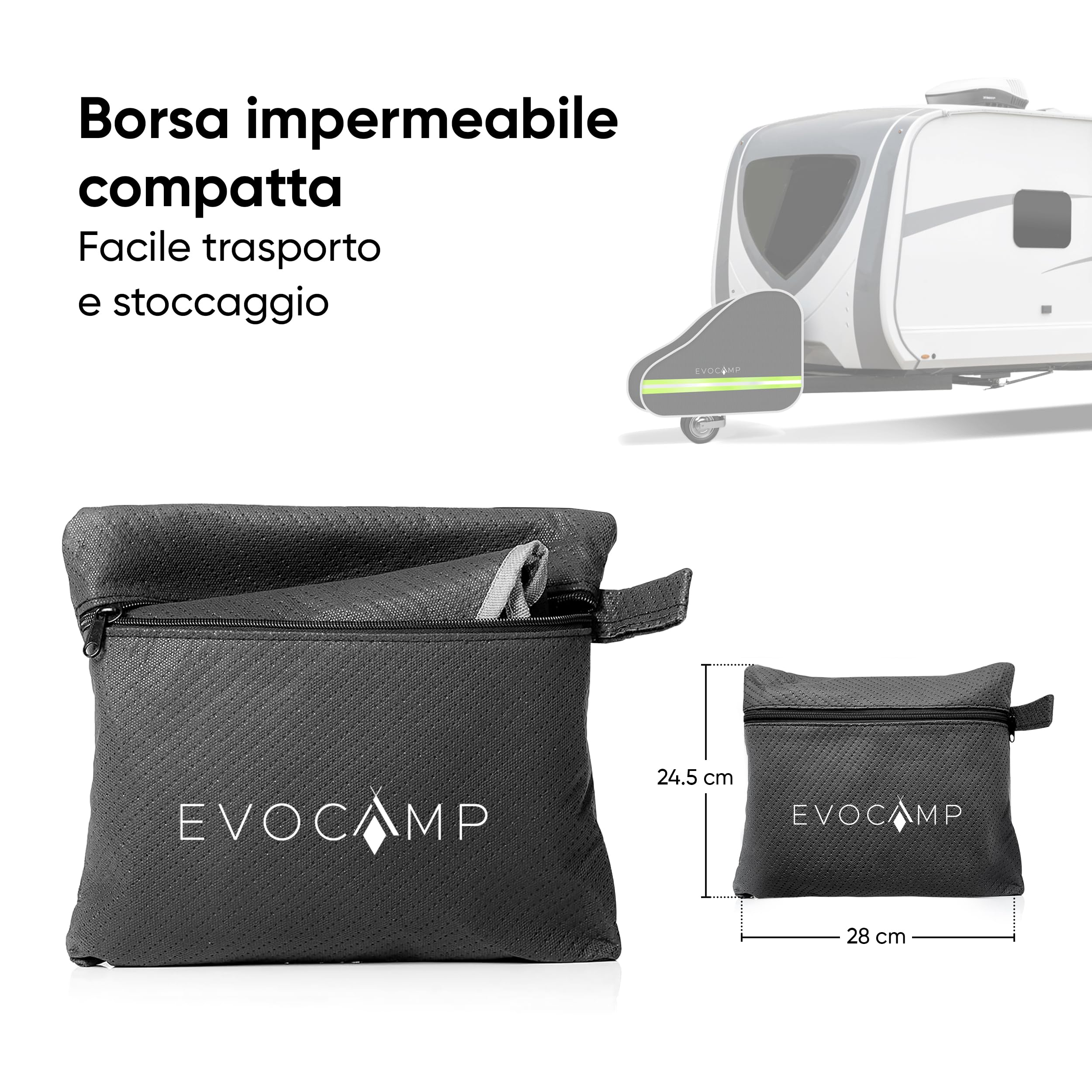 EVOCAMP copertura timone caravan impermeabile, copritimone per camper, impermeabile copertura gancio traino, borsa inclusa, accessori roulotte, telo copri roulotte, copri gancio traino per rimorchi