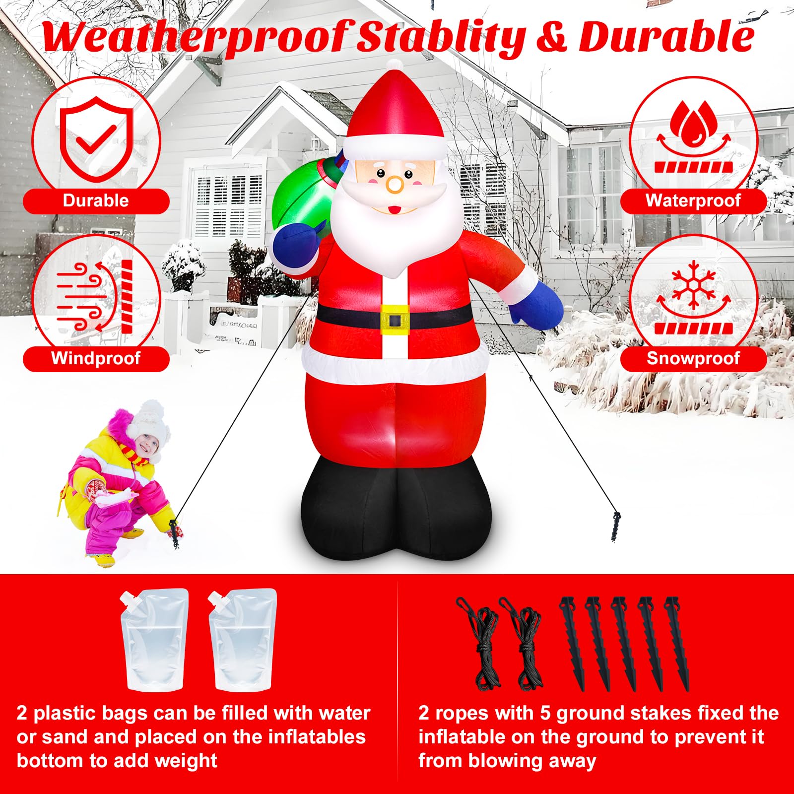 Danxilu 6FT Inflatable Santa Outdoor Christmas Decorations Built-in LED Lights - Image 3