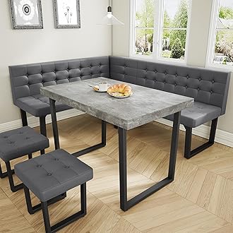 Modern Corner Dining Table Set, 72 Inch Breakfast Nook with Banquette, 5 Piece Set with Storage Bench, Grey