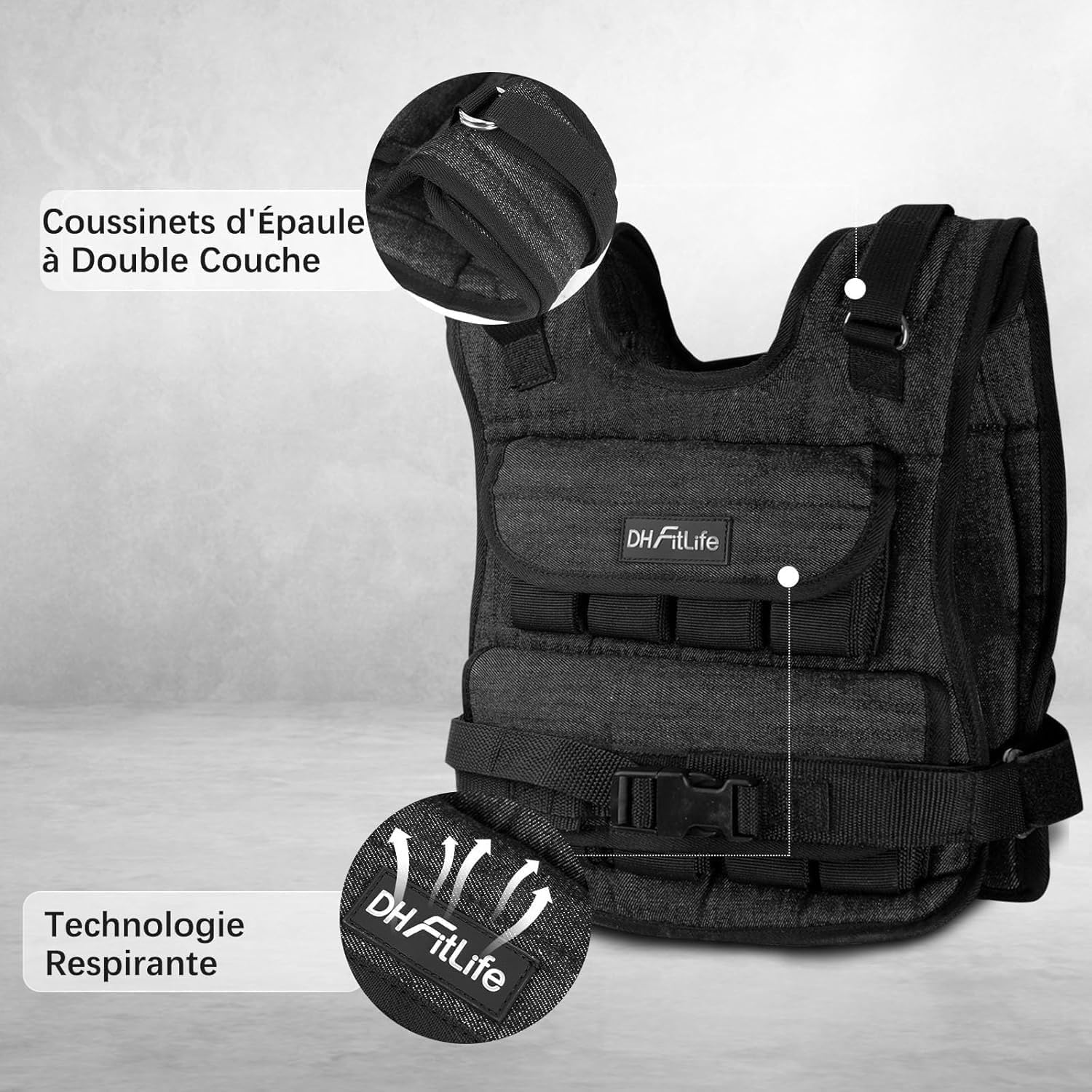 DH FitLife Gilet Lesté Réglable 10 KG/20KG Compact et Stable pour Le Renforcement Musculaire et La Musculation | Weighted Vest | Gilet de Course pour Homme et Femme