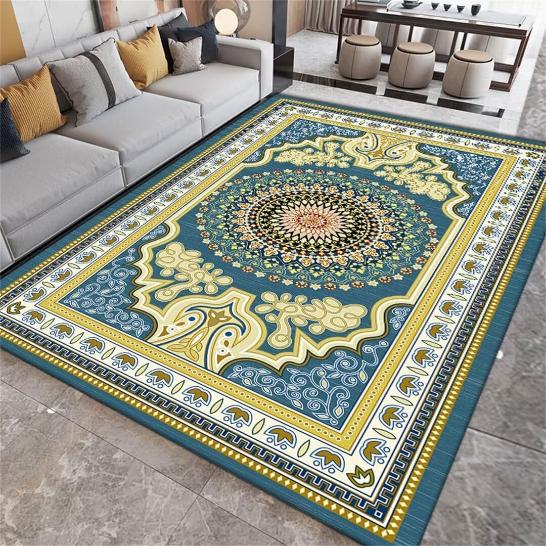 Tapis de salon jaune grand format lavable pour chambre de filles