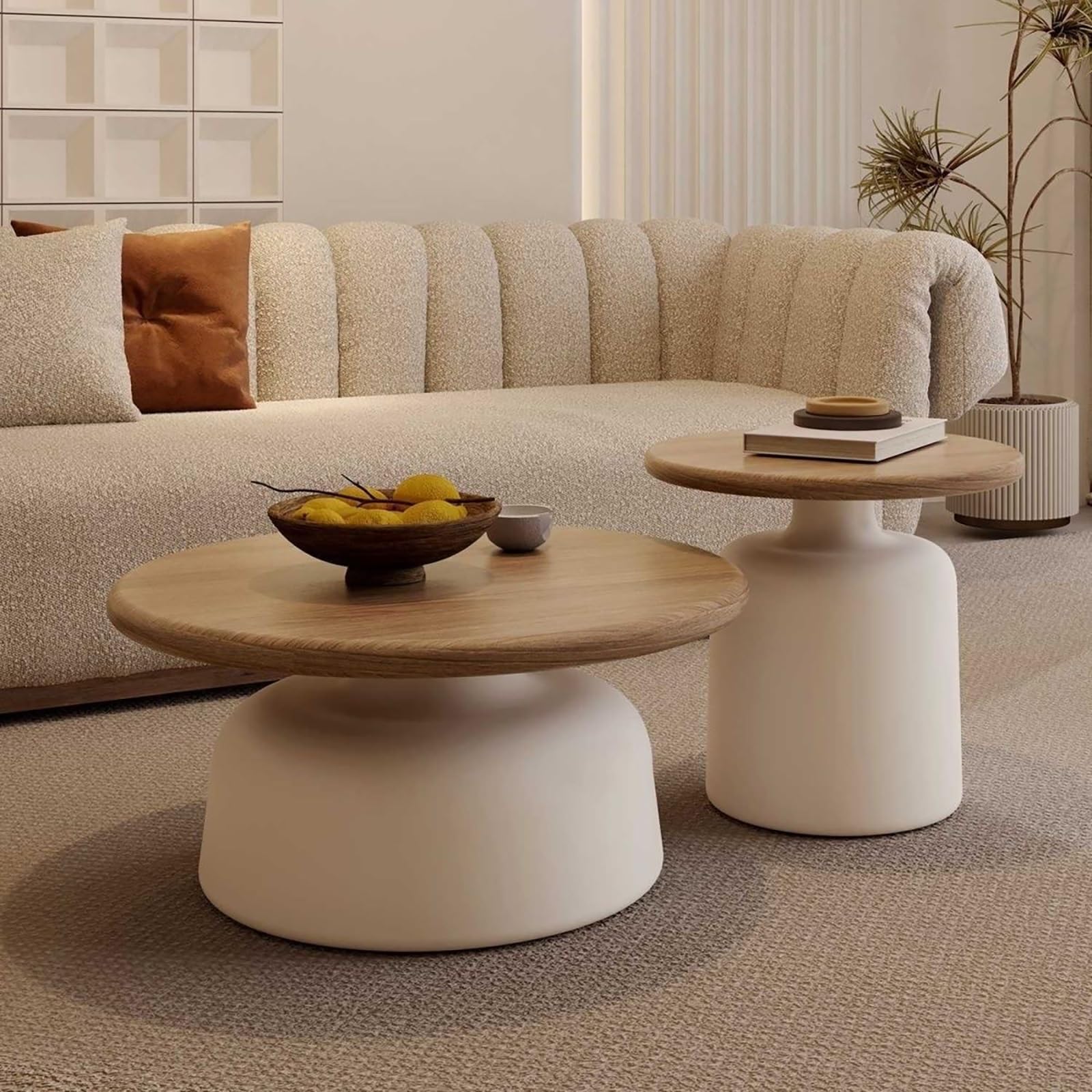 Lot de 2 tables basses rondes gain de place pour petits salons et bureaux