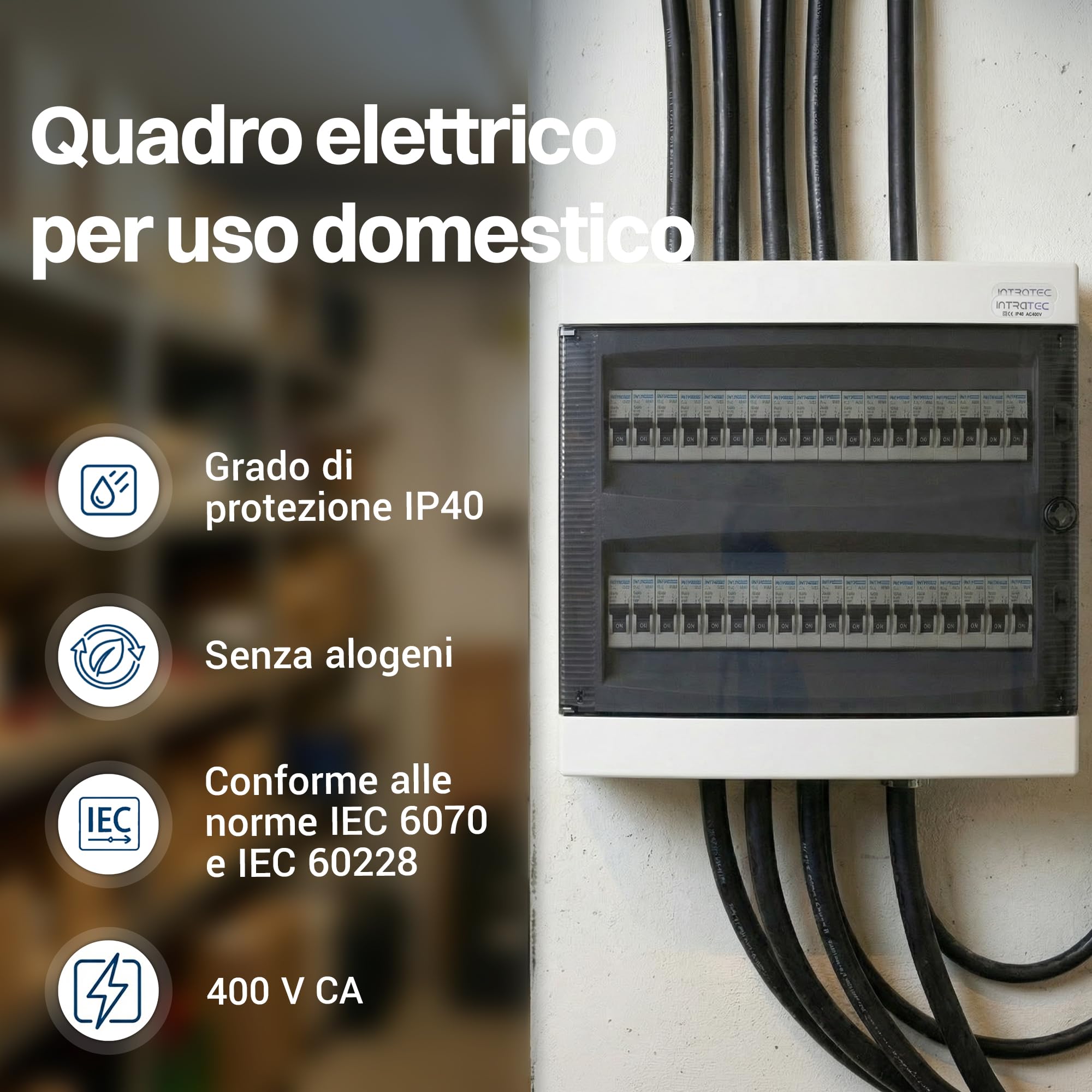 Intratec Centralino da Incasso Esterno 2 Fila – IP40 Quadro Elettrico per 36 Moduli con Porta Bianca per Facile Installazione in Casa e in Ambienti Professionali – 361 x 396 x 112 mm
