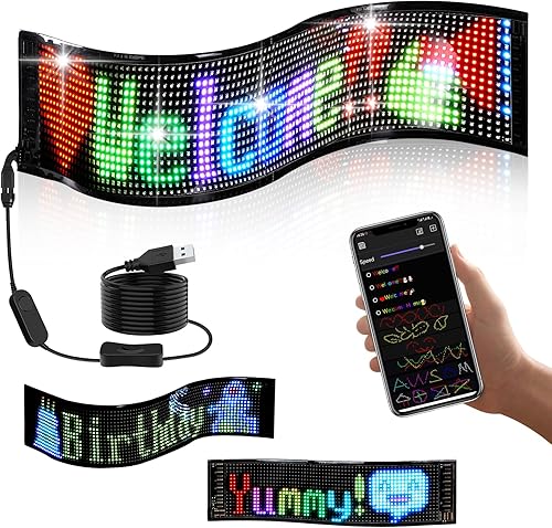 Letrero LED programable, 15 x 4 pulgadas, animaciones prefabricadas y texto LED para automóvil, panel de matriz LED flexible con control por