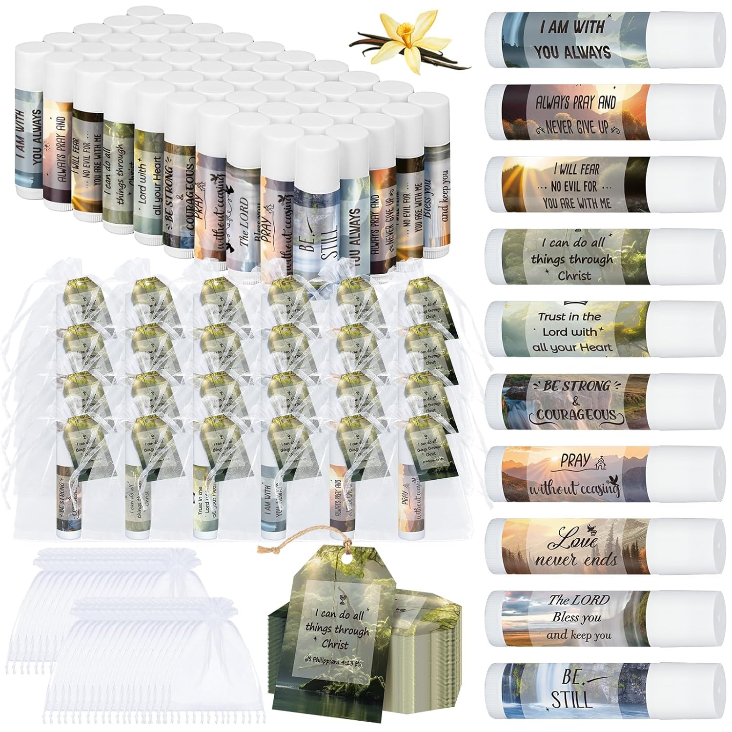 50 Sets Christian Religious Gift Lip Balm for Women Christian Church Party Favor Bible Verse Lip Balms with Scripture Bulk Thank You Gift for Church Coworker Staff Employee Birthday Teacher