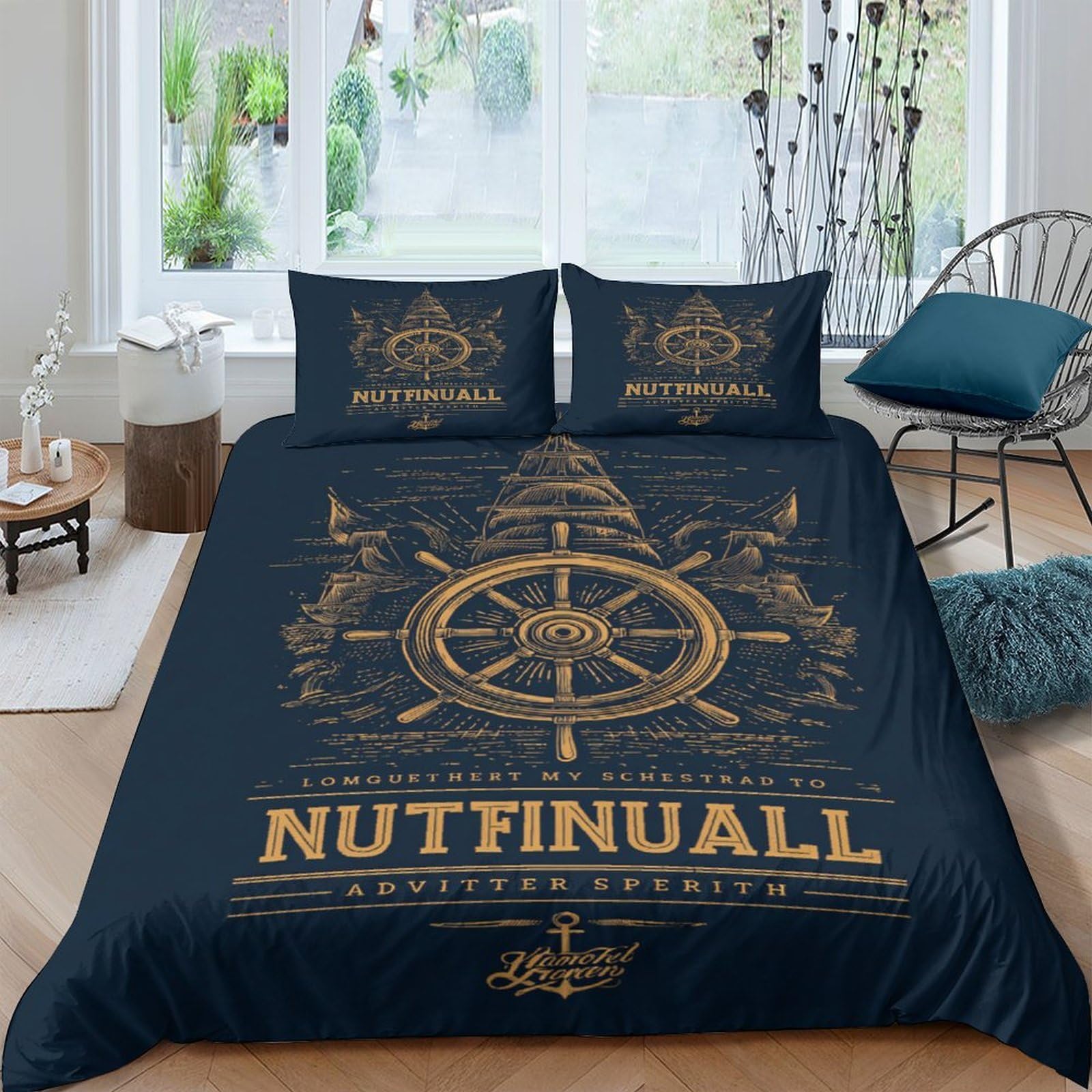 Ctjqhvkz Style-6 3D Printed Nautical Compass Fitted Sheet Microfiber Soft Navy Blue Vintage Ship Bed Cover For Bedroom Decor Single（135X200cm）