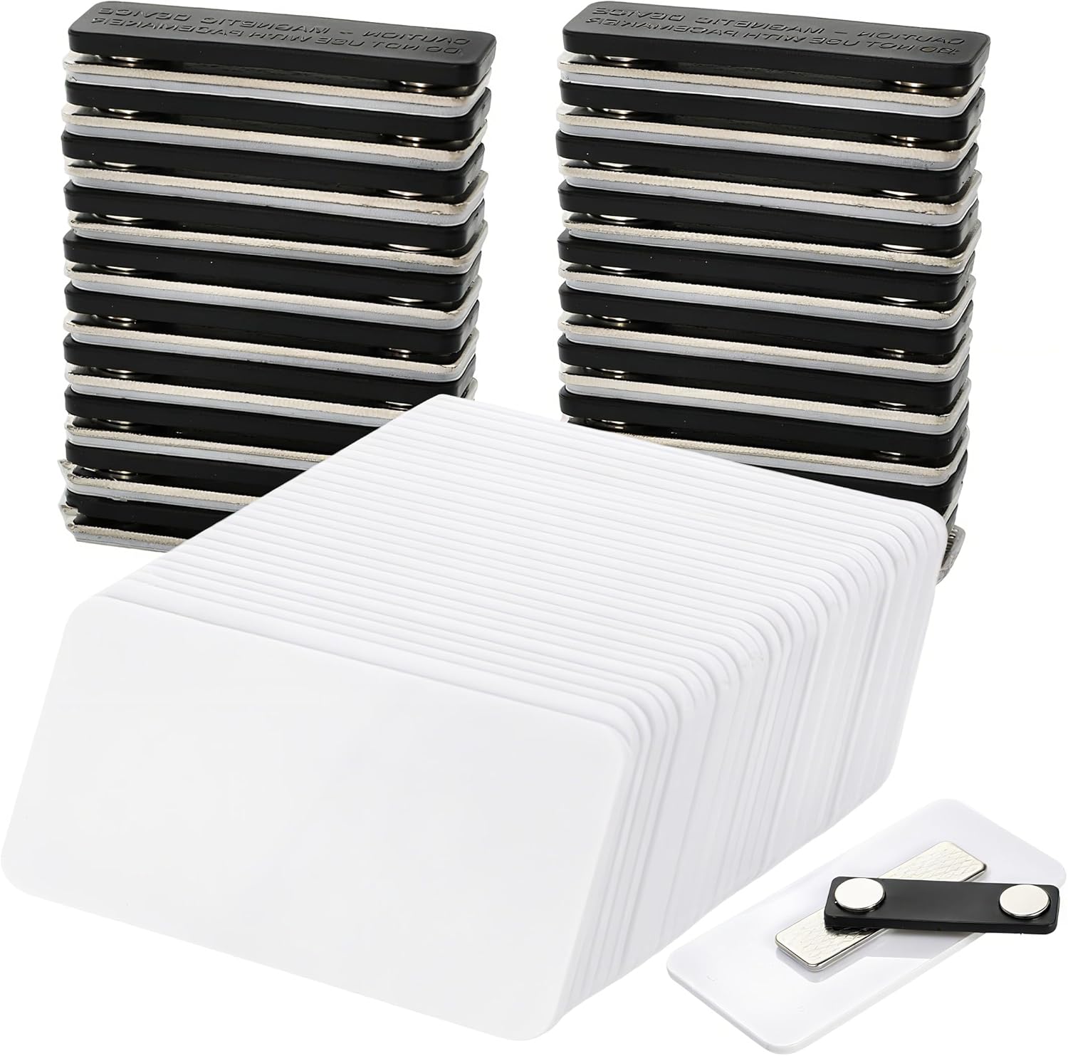 30 Pack Blank Name Tags, 1.5 x 3 Inch Name Badge with Magnetic Backing, Reusable DIY Plastic Name Label Holders Round Corner for Personalized Shirts School Office