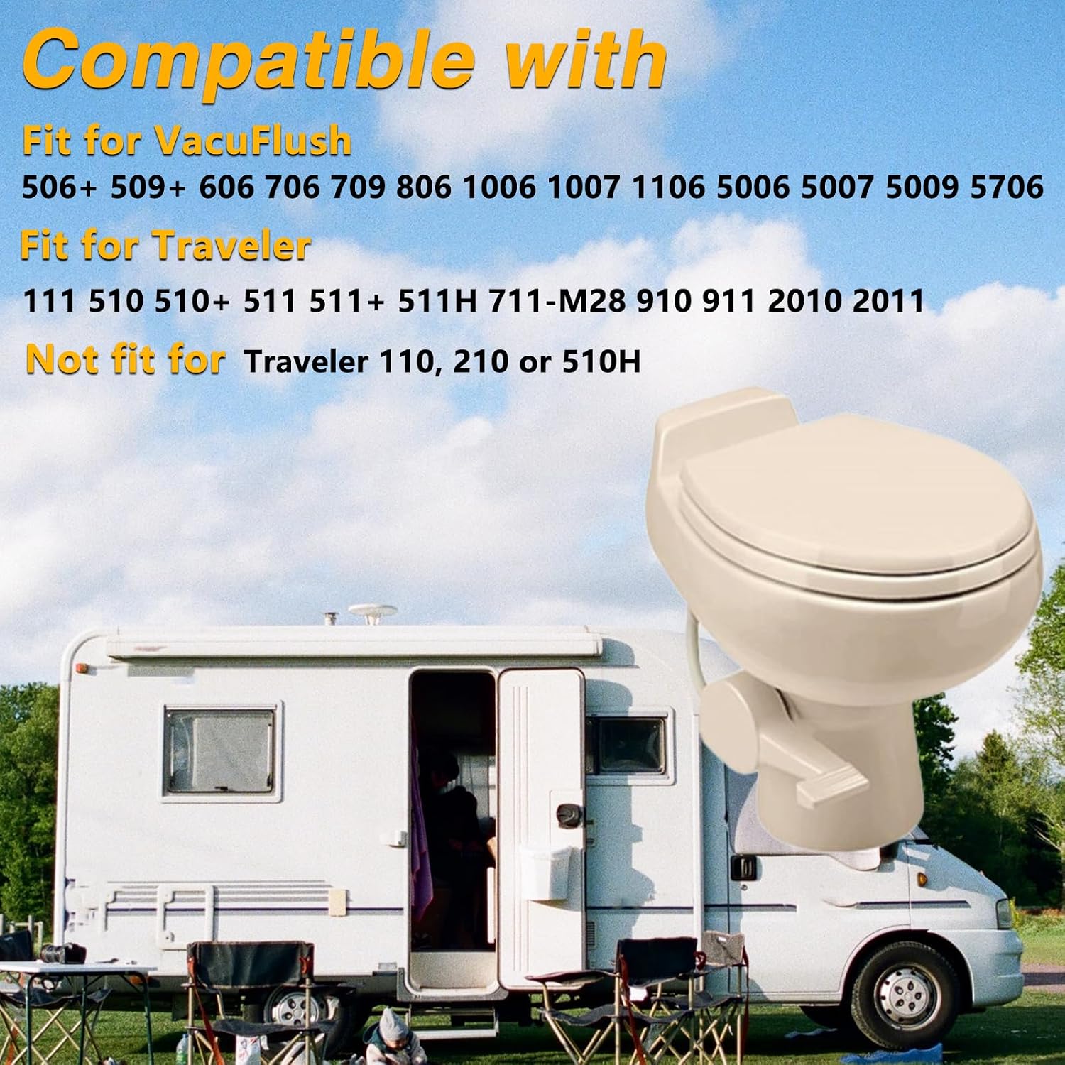 RV Toilet Floor Flange Seal and Mounting Hardware Kit Compatible with Dometic SeaLand 510 Traveler and VacuFlush Toilets, RV Toilet Base Floor Seal with Closet Bolts Replace# 385310063 SE341549