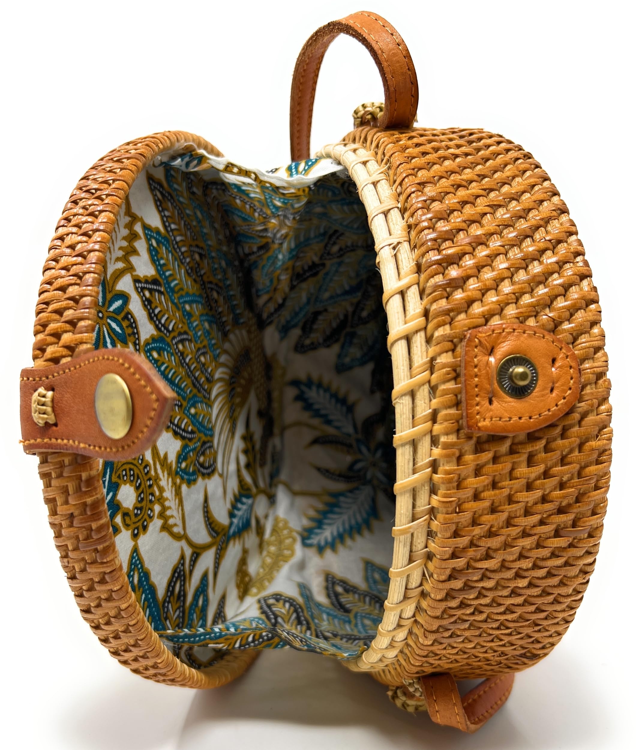 Bolsa de mimbre redonda marrón con correa de piel larga trenzada para mujer, bolso de paja, bolso cruzado, 20 cm, marrón