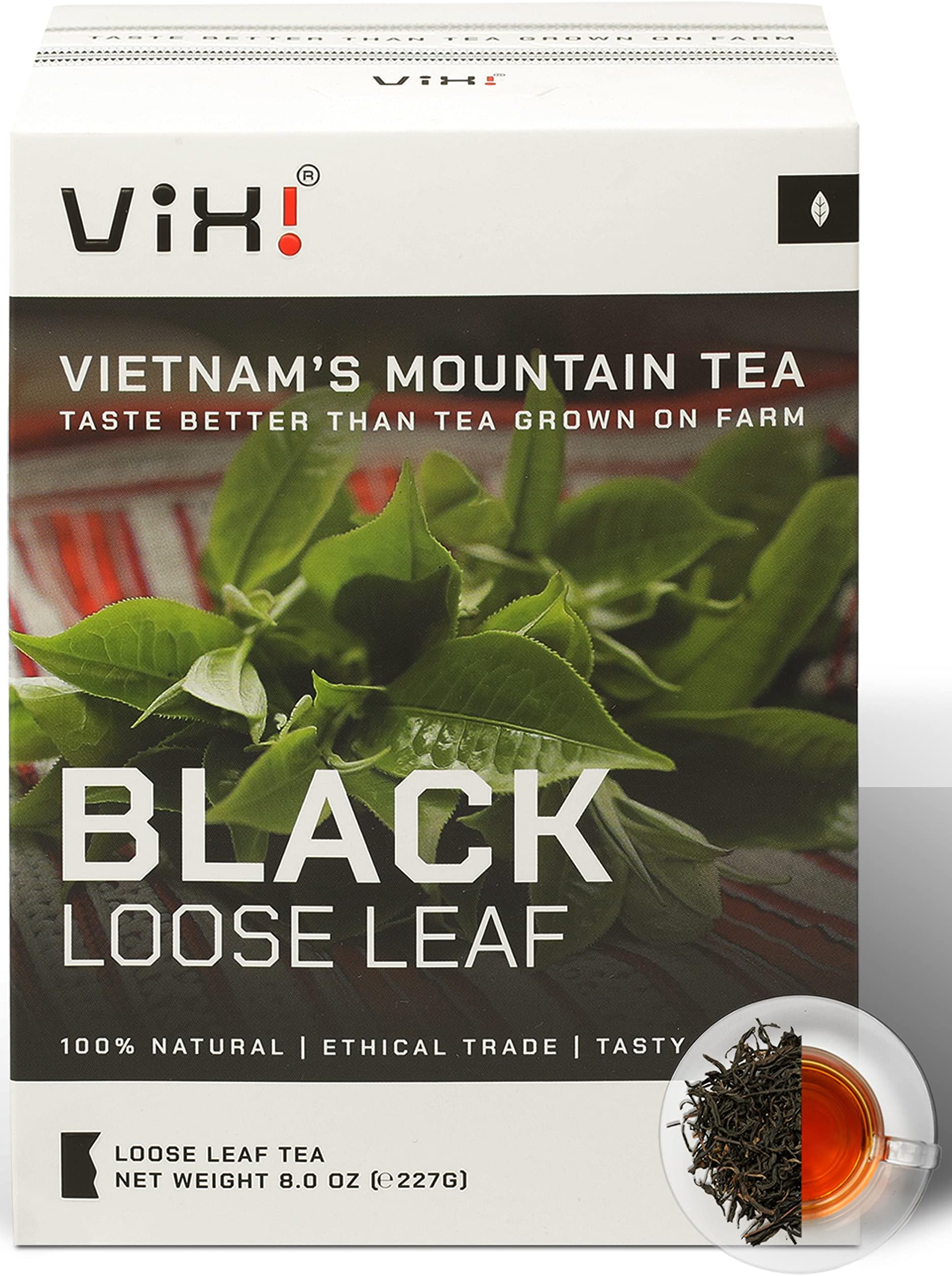 VIXI Black Tea Loose Leaf, (8.00 Oz), Vietnam's Mountain Tea, Bold Flavored, Taste Like Assam Tea, Dried Whole Full Large Leaves, 100% Natural from Ancient Tea Tree