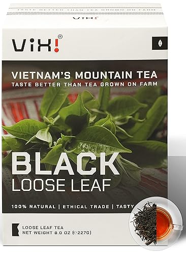 VIXI Té negro hoja suelta, (8.00 onzas), té de montaña de Vietnam, sabor atrevido, sabor a té Assam, hojas grandes enteras secas, 100% natural de