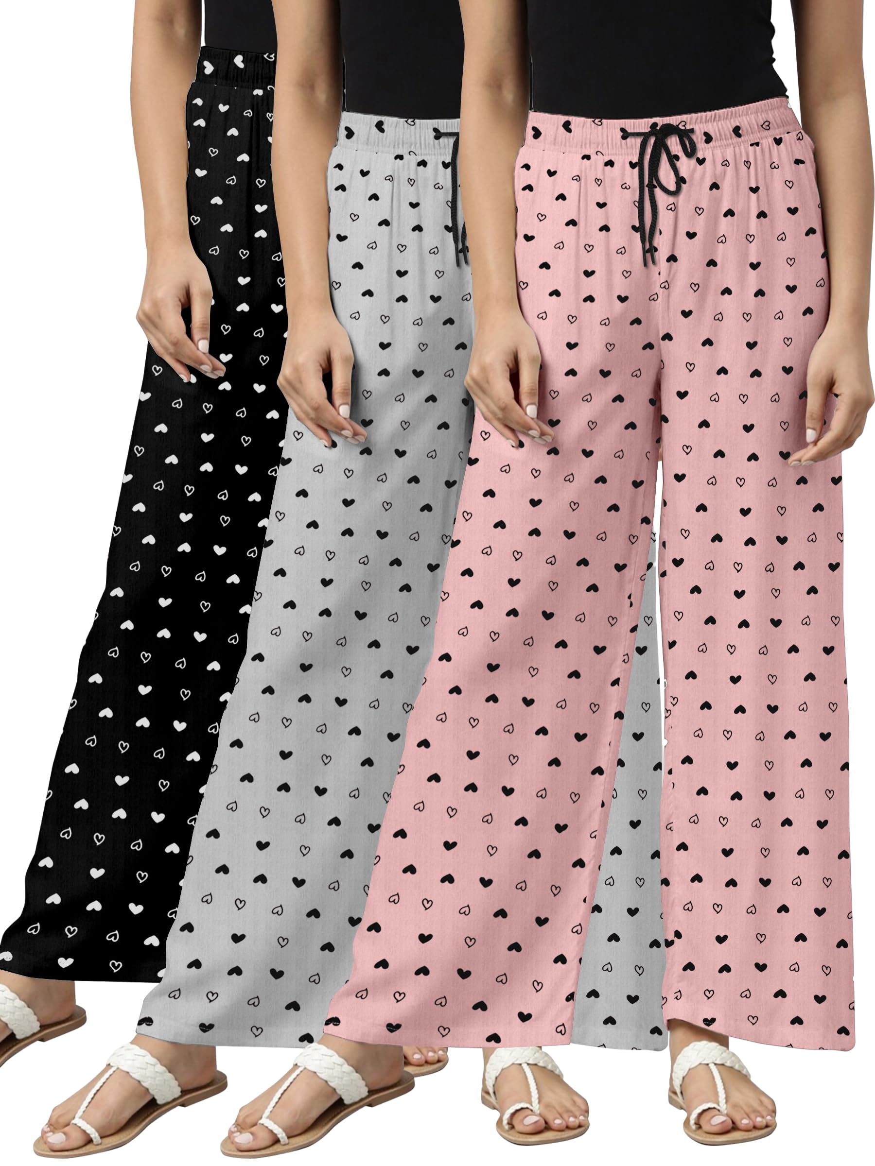 Women Soft Cotton Lounge Pajama Pants Pack of 3 Comfortable Nightwear Bottoms with Elastic Waist for Daily Home Wear-picture-37